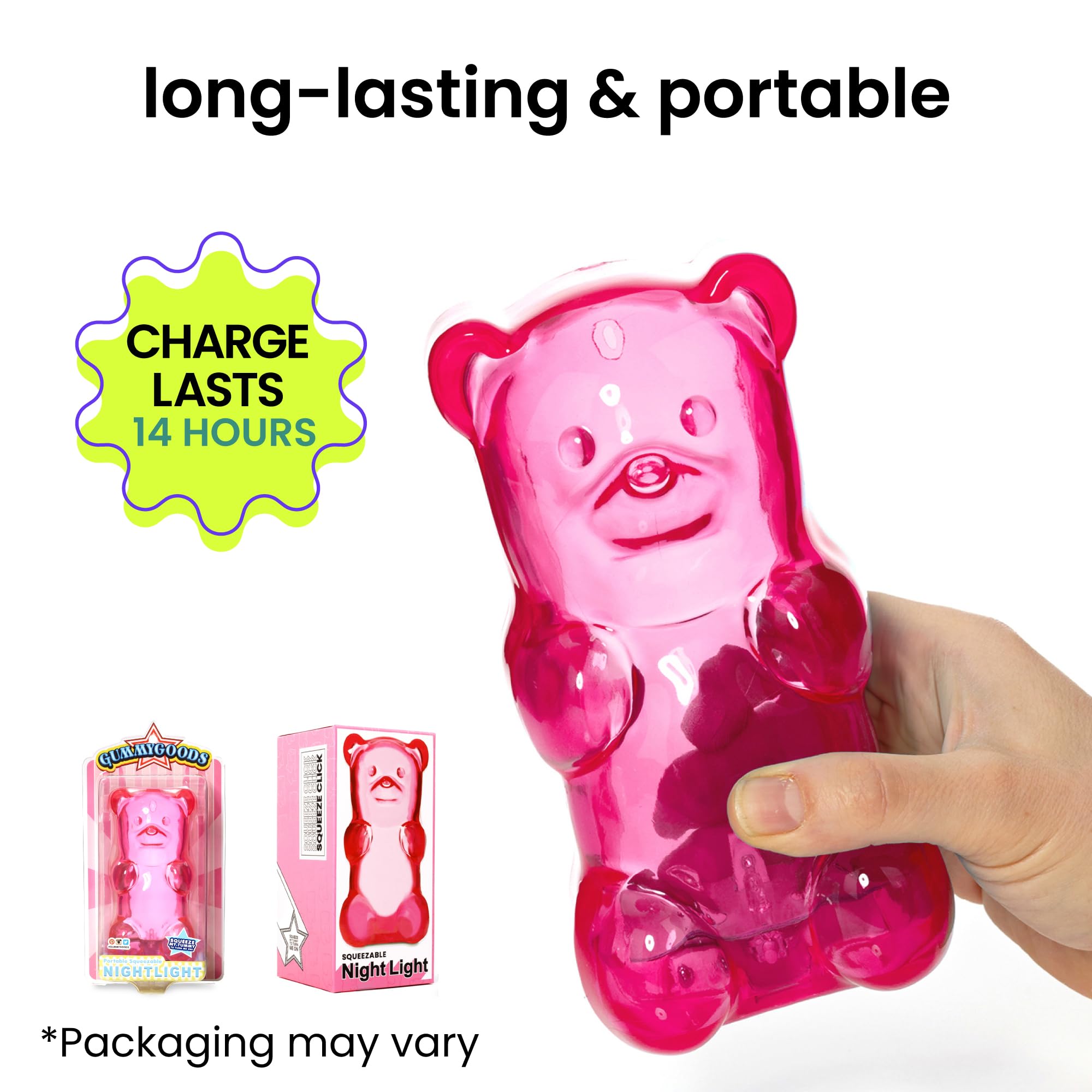 Rechargeable Squeezable Gummy Bear Night Light - Portable Squishy Lamp with 60-Min Sleep Timer | Perfect for Kids Room, Nursery, Dorm Decor & Christmas Gifts (Pink) - Ideal for Bedtime, Relaxation & Nighttime Comfort
