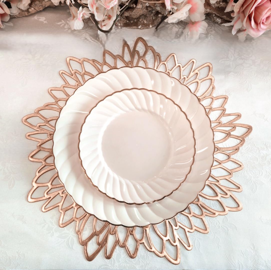 40-Pack Metallic Pressed Vinyl Placemats for Weddings & Events - Elegant Rose Gold Leaf Design - Perfect for Dining Tables, Party Decor & Centerpiece Accents