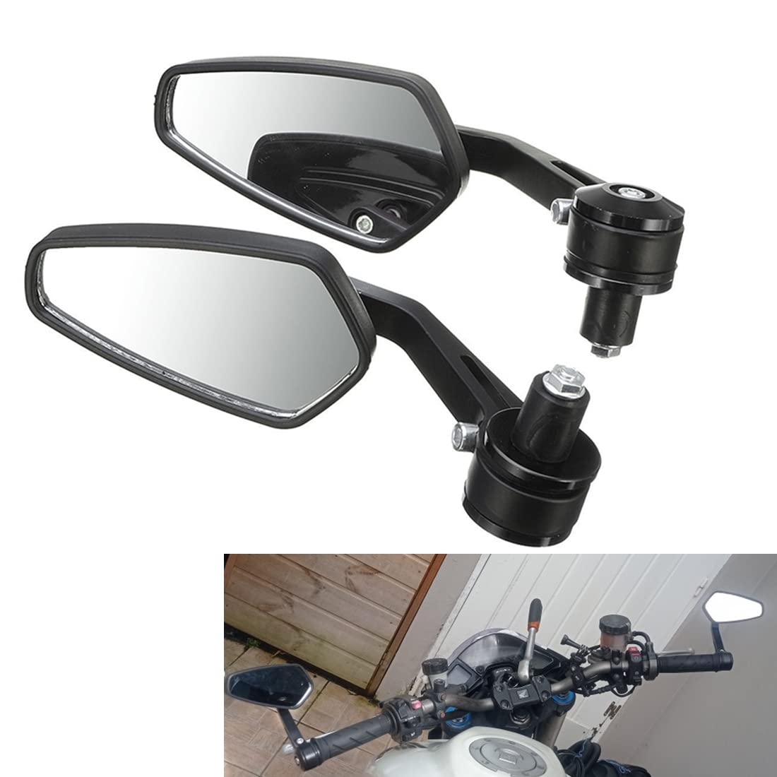 22mm Black Oval Motorcycle Handlebar Rearview Mirror - Universal Fit for Cafe Racer & Bobber Bikes - Durable Side Mirror for Enhanced Road Safety (Perfect for Urban Commuting & Highway Riding)