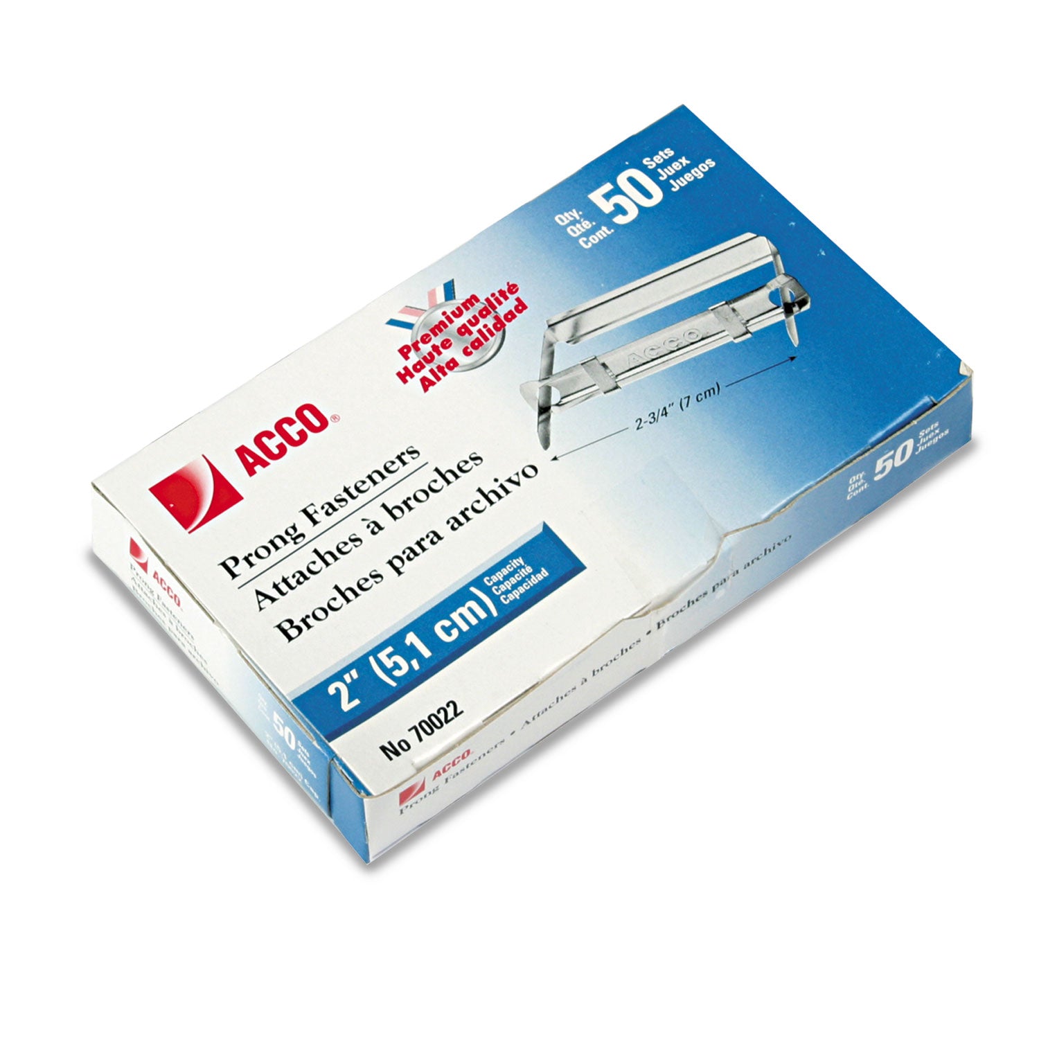 ACCO Premium 2-Piece 2-Prong Paper Fastener Sets - Silver, 50/Box (2 Capacity, 2.75