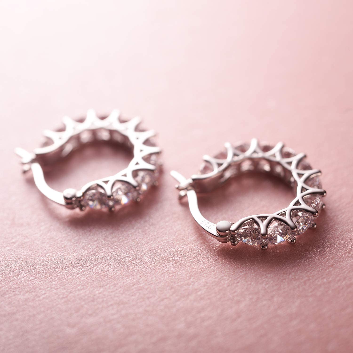 Hypoallergenic Sterling Silver & 14k Gold Cubic Zirconia Hoop Earrings for Women - Diamond Huggies Earrings for Everyday Wear, Parties & Special Occasions