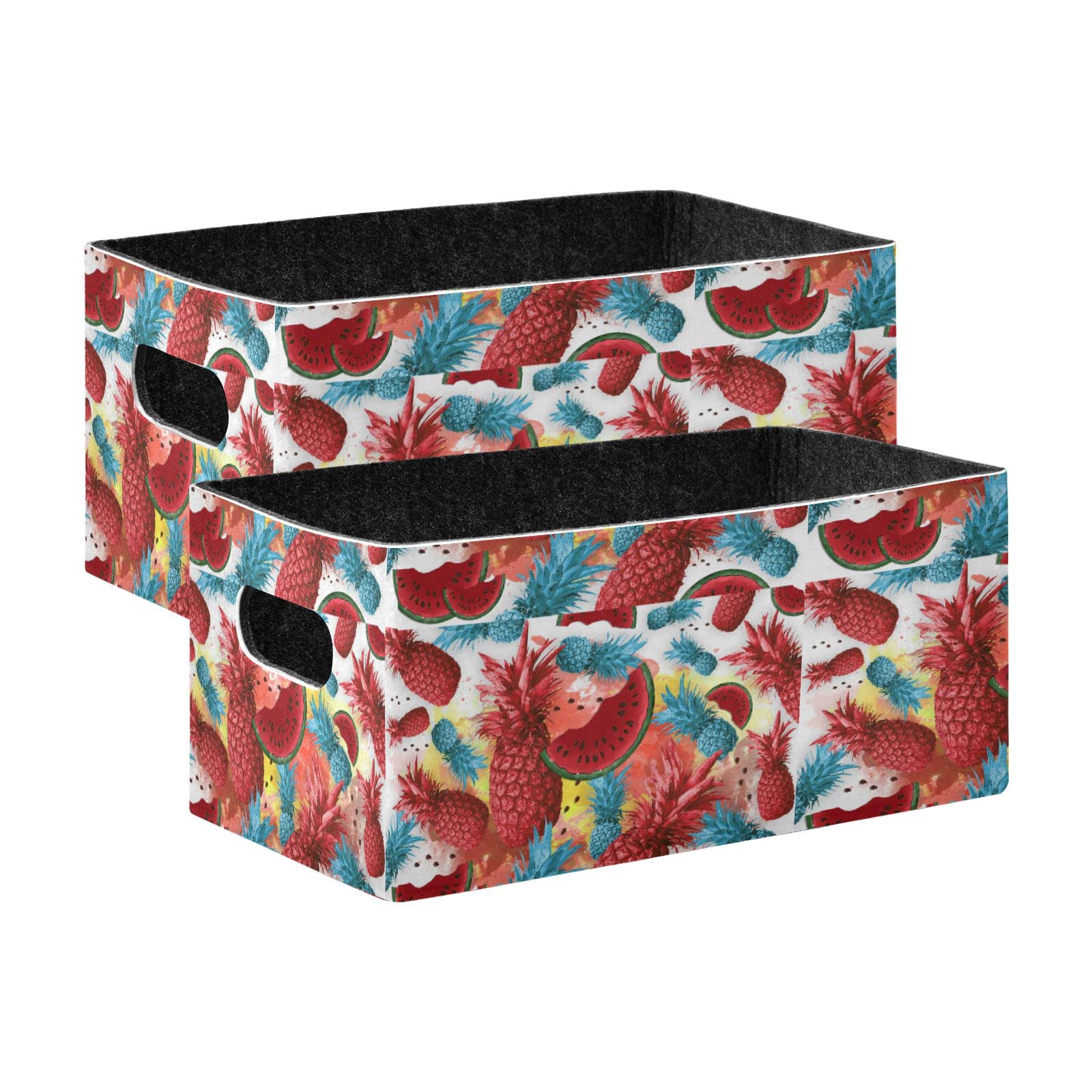 Emelivor 2-Piece Collapsible Felt Storage Bins Set for Pineapples, Watermelons, Toys, Laundry & More - Fabric Rectangle Organizing Baskets for Office, Bedroom, Closet & Nursery | Space-Saving Home Organization Solution