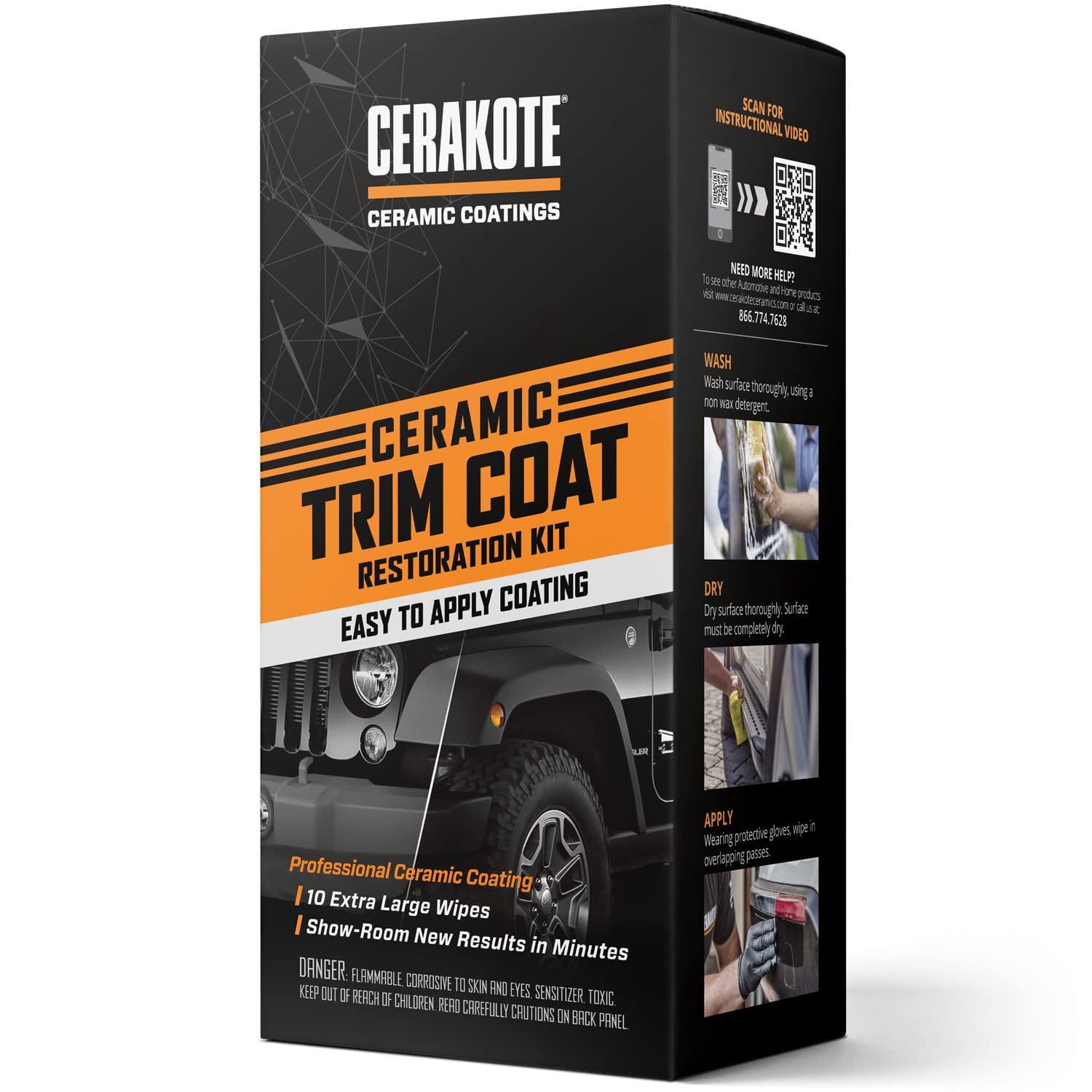 Cerakote Ceramic Trim Coat Kit - Quick Plastic & Vinyl Trim Restorer - Lasts Over 200 Washes - Permanent Ceramic Coating (Not a Dressing) - Perfect for Cars, Trucks, SUVs & Outdoor Furniture