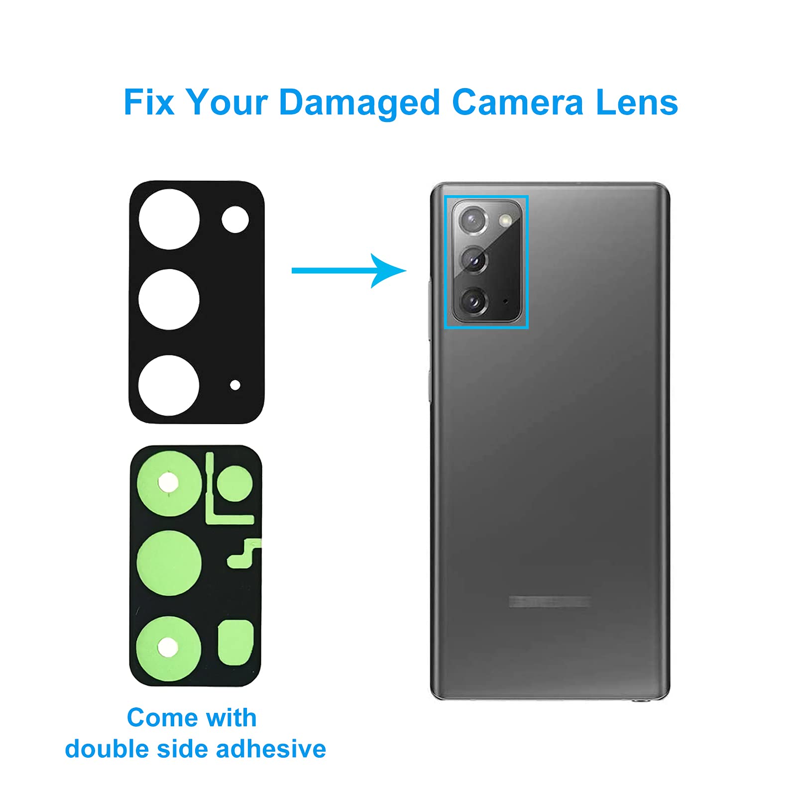 EMiEN 2 Pack Samsung Galaxy Note 20 N980 / Note 20 5G N981 6.7 Inch Rear Back Camera Lens Glass Replacement with Adhesive, Tweezers & Precision Knife Repair Tool Kit (Mystic Black) - DIY Phone Repair for AT&T, T-Mobile, Verizon, Sprint & All Carriers