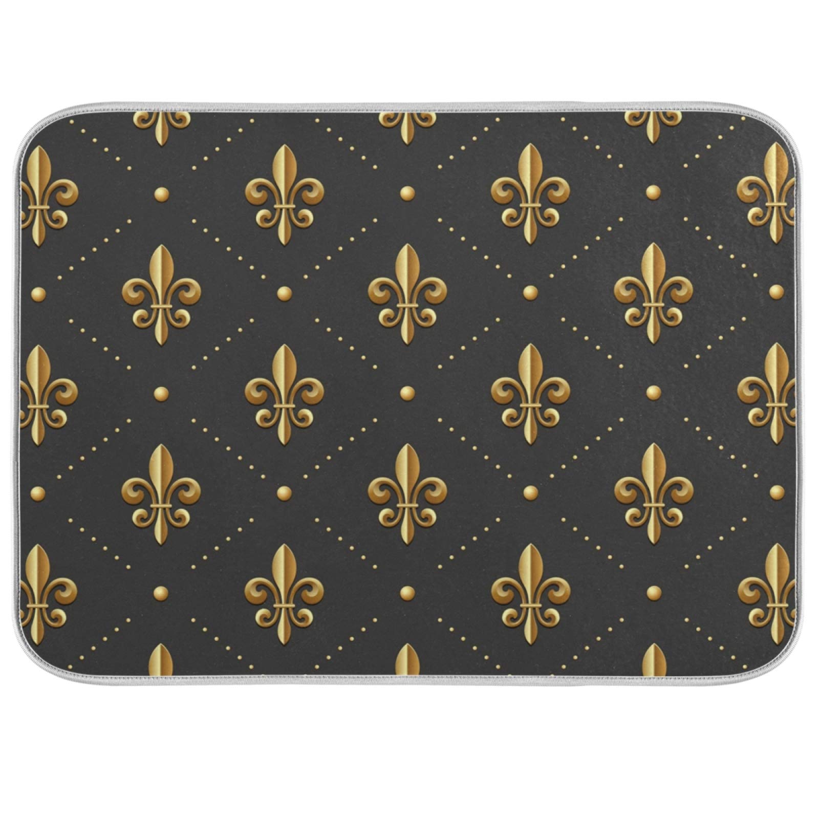 Susiyo Golden Fleur Lis Super Absorbent Microfiber Dish Drying Mat - 18x24 Inch Heat-Resistant Kitchen Counter Pad for Dishes, Utensils & Cookware | Perfect for Drying Racks, Sink Areas & Countertop Protection
