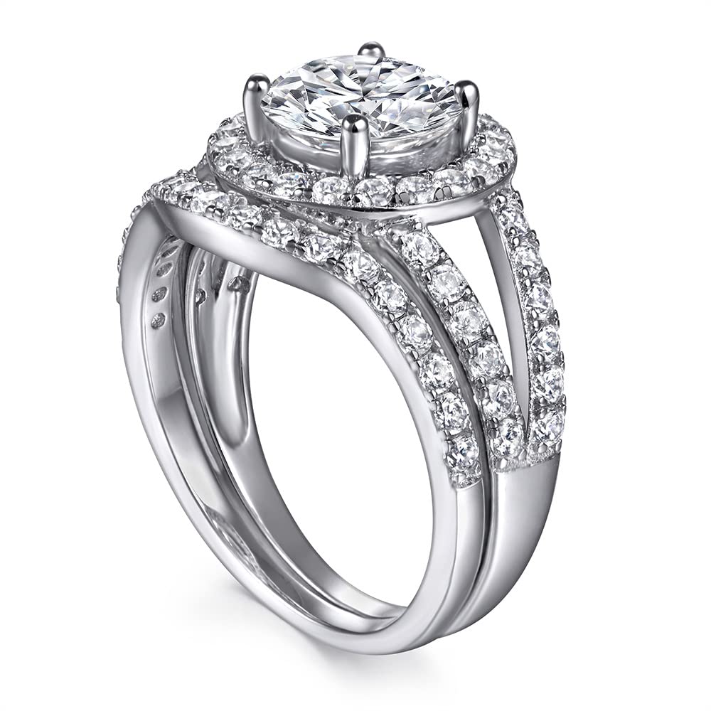 Platinum Plated Silver 1 Carat Moissanite Wedding Ring Set for Women - Bridal Engagement & Anniversary Promise Rings with Text Engraving - Perfect for Proposals, Weddings, and Romantic Gifts