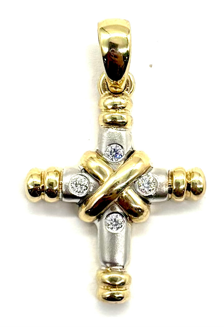14K Two-Tone Gold Diamond Cross Pendant Necklace for Women - Elegant Religious Jewelry Gift for Baptism, Confirmation & Everyday Wear