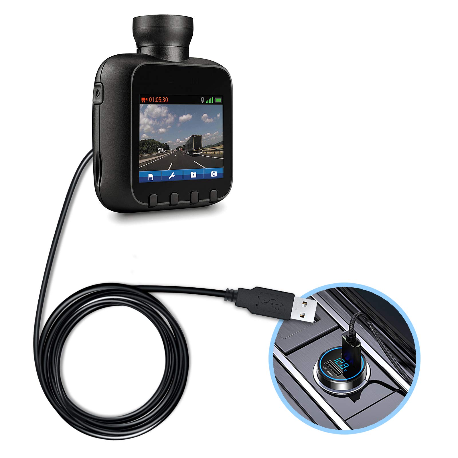 11.5ft Micro USB Dash Cam Power Cord - 90 Degree Angle Charging Cable for Dashcam & Mirror Cam | Long Car Camera Charger Wire | Perfect for Road Trips & Vehicle Surveillance
