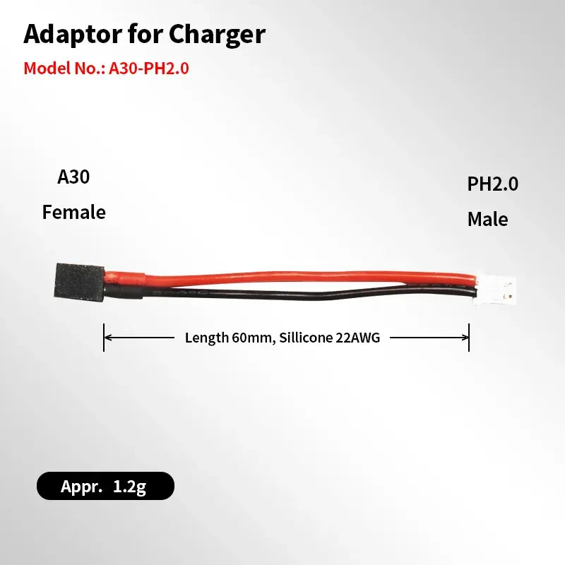 GNB A30 Female to PH2.0 Male 60mm Charger Adapter Cable - 10 Pack for RC Drones, Toys, and Electronics Charging Accessories