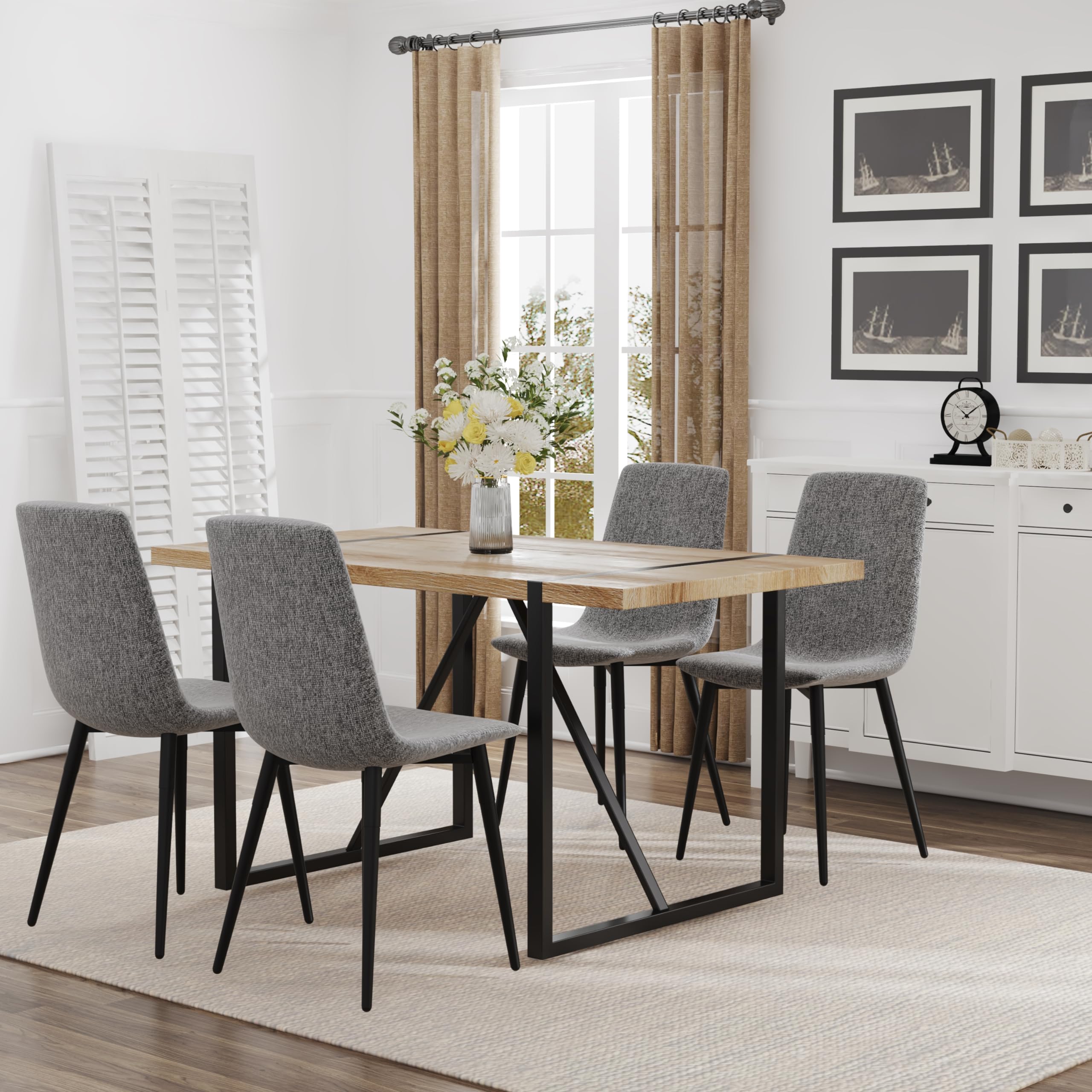 Modern 5-Piece Dining Table Set for 4 - Rectangle Kitchen Table with 4 Fabric Chairs & Wooden Table | Perfect for Small Spaces, Apartments & Cozy Family Meals