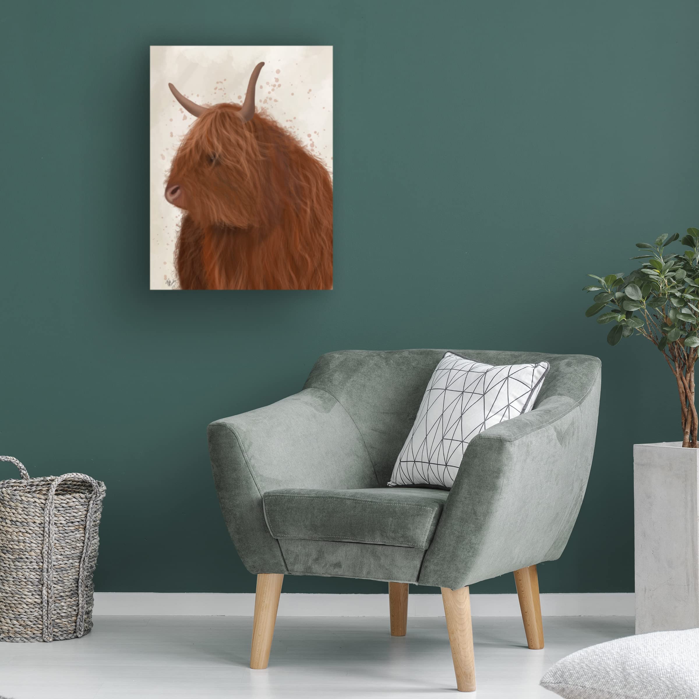 Fab Funky Highland Cow 4-Piece Canvas Wall Art Set - Modern Farmhouse Decor for Living Room, Bedroom & Office - Handmade Animal Portrait Painting Collection