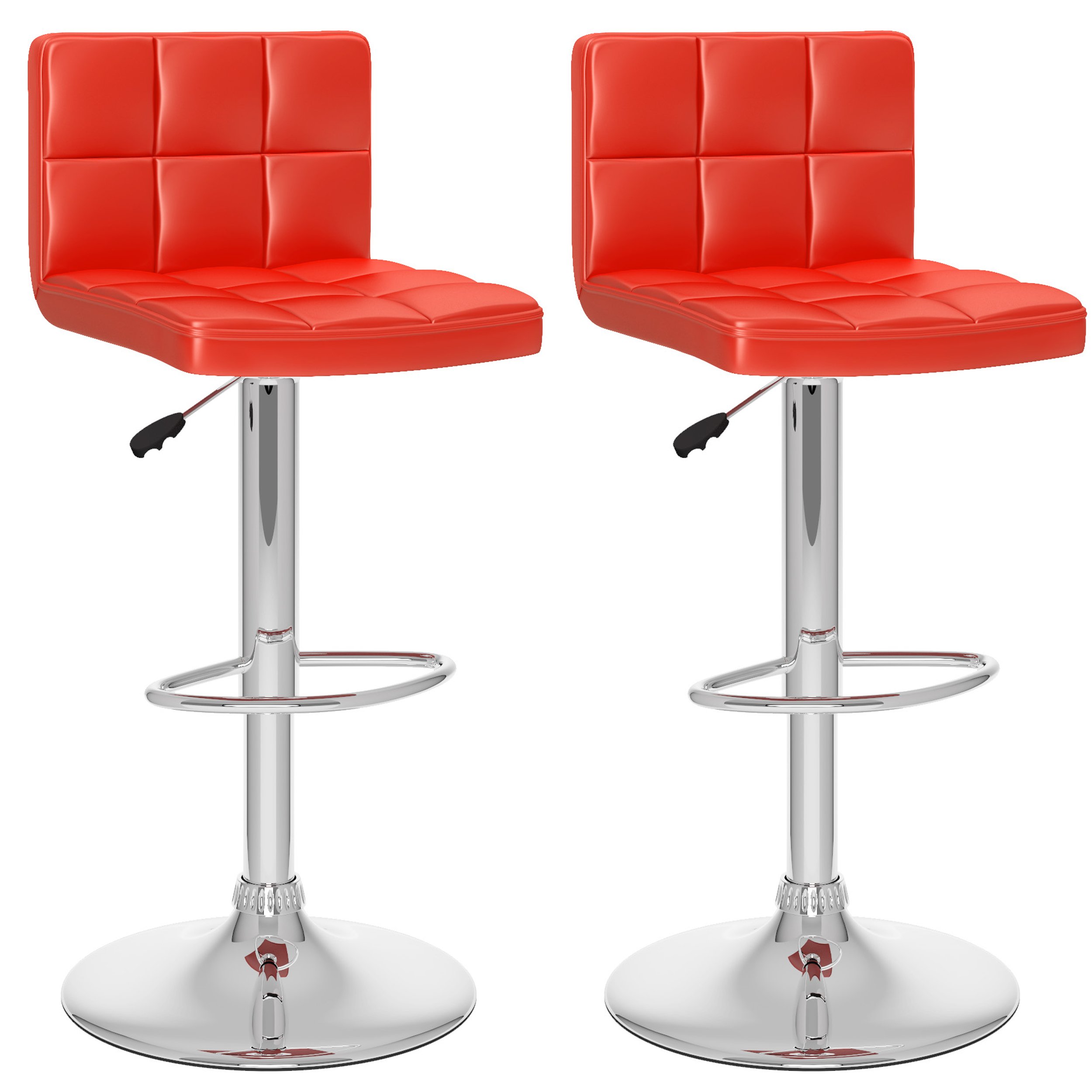 CorLiving Bar Stools Set of 2, Modern Kitchen Counter Height Stools with Back Support, Red Vinyl Upholstered Seat - Perfect for Breakfast Nook, Kitchen Island & Home Bar Decor