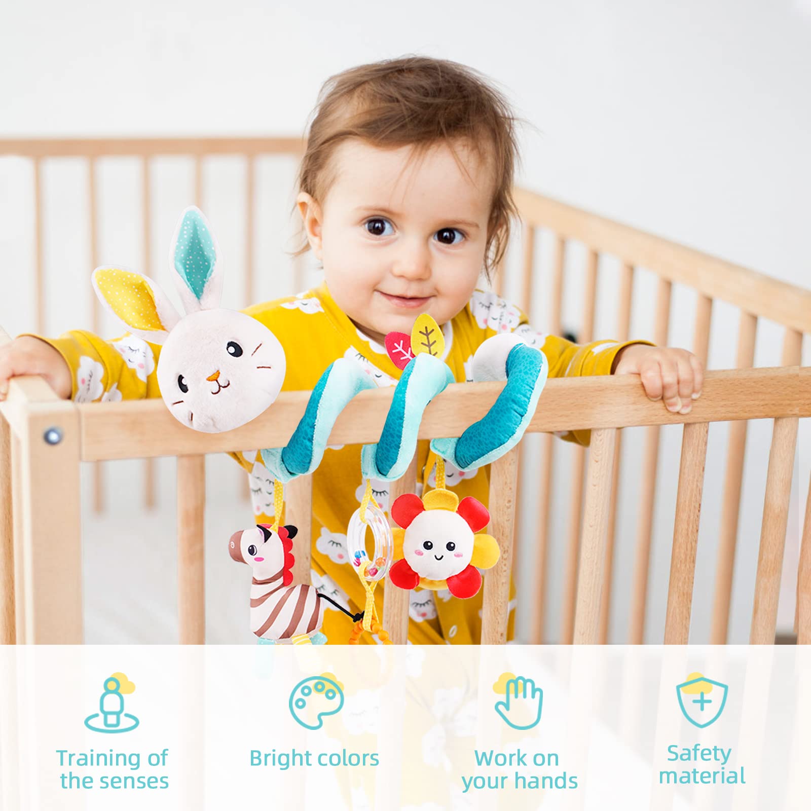 Koty Rabbit Hanging Rattle Toys for Babies 0-6 Months - Soft Spiral Plush Toy for Car Seat, Stroller & Crib - Perfect Newborn Sensory & Teething Gift for Infant Development