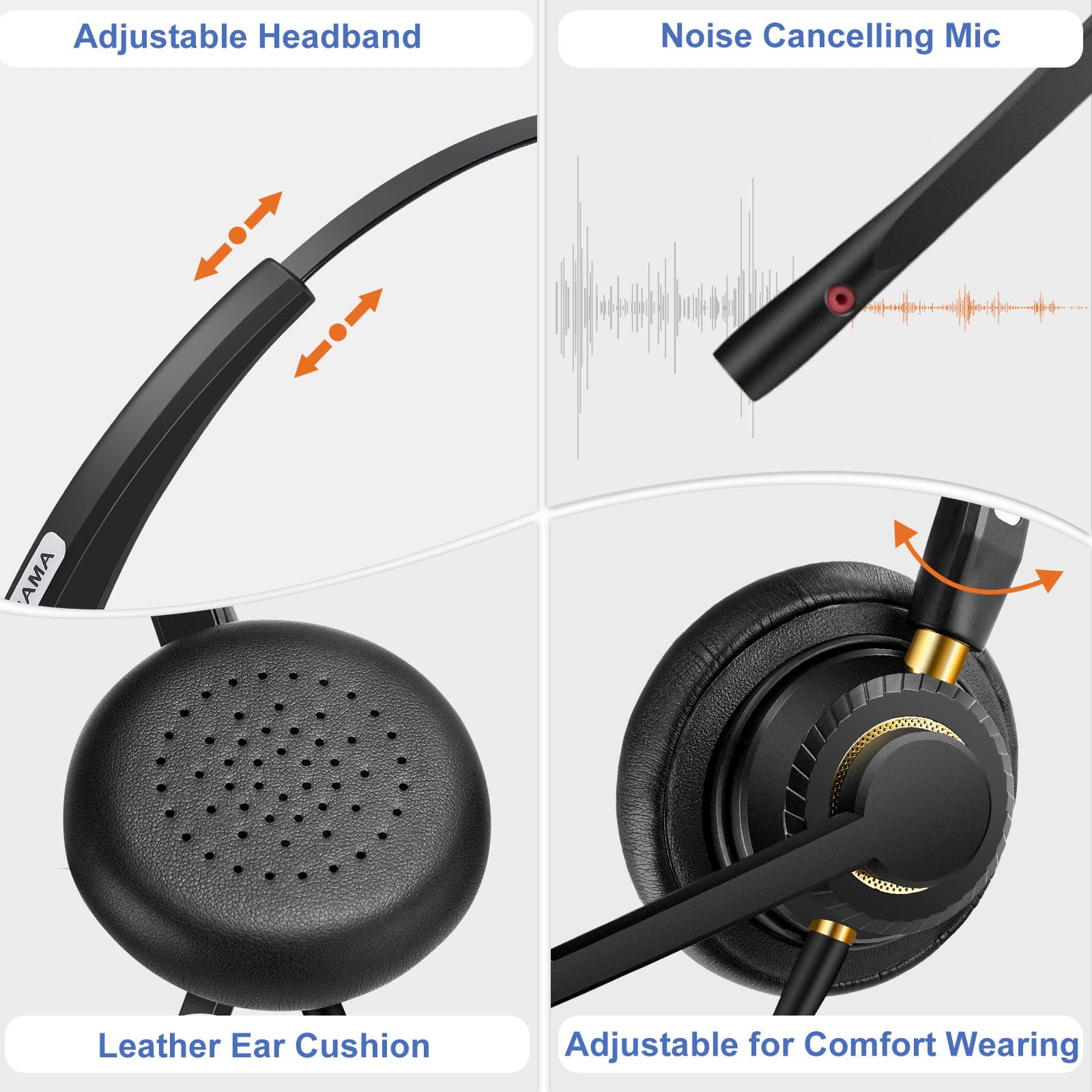 A800S2 Mono Corded Telephone Headset with Noise Canceling Microphone - Compatible with ShoreTel, Plantronics, Polycom, Zultys, Toshiba, NEC Aspire, Dterm, Nortel Norstar, Meridian, Packet8 Landline Desk Phones - Ideal for Office, Call Center, and Customer Service Use