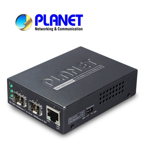 Planet GT-1205A Gigabit Ethernet Media Converter - 1-Port 10/100/1000Base-T to 2-Port 1000FX SFP with DIP Switch | Black Industrial-Grade Network Converter for Office, Data Center & Home Networking