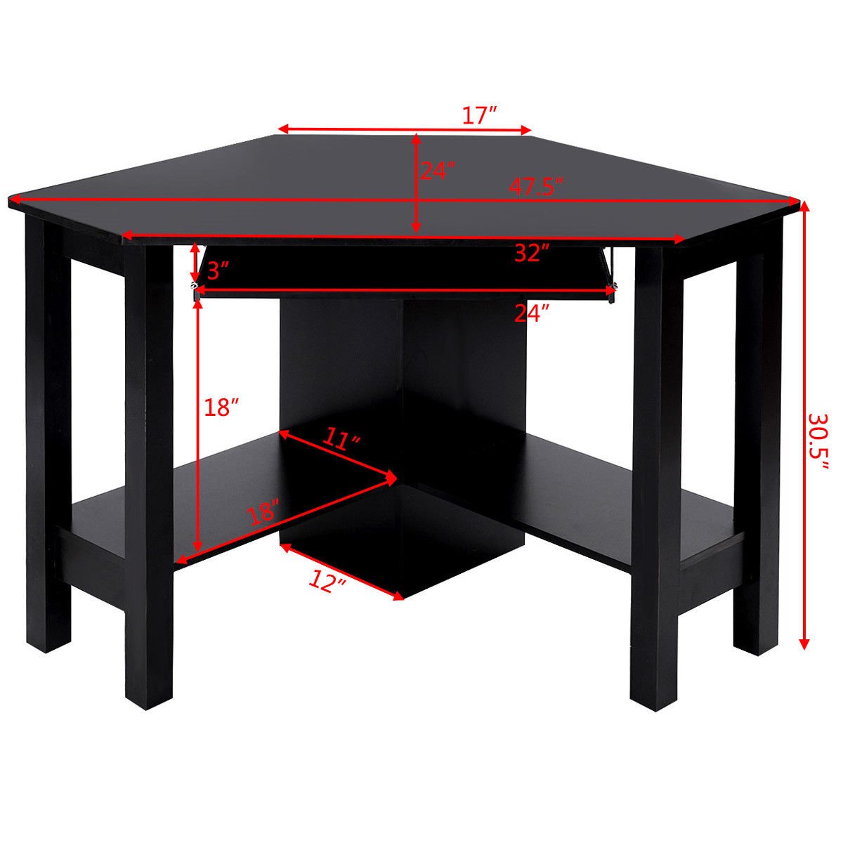 Black Wooden Corner Computer Desk with Slide-Out Keyboard Tray & 2 Storage Compartments | Compact L-Shaped PC Workstation for Home Office, Gaming & Study | Space-Saving Modern Furniture for Small Rooms & Apartments