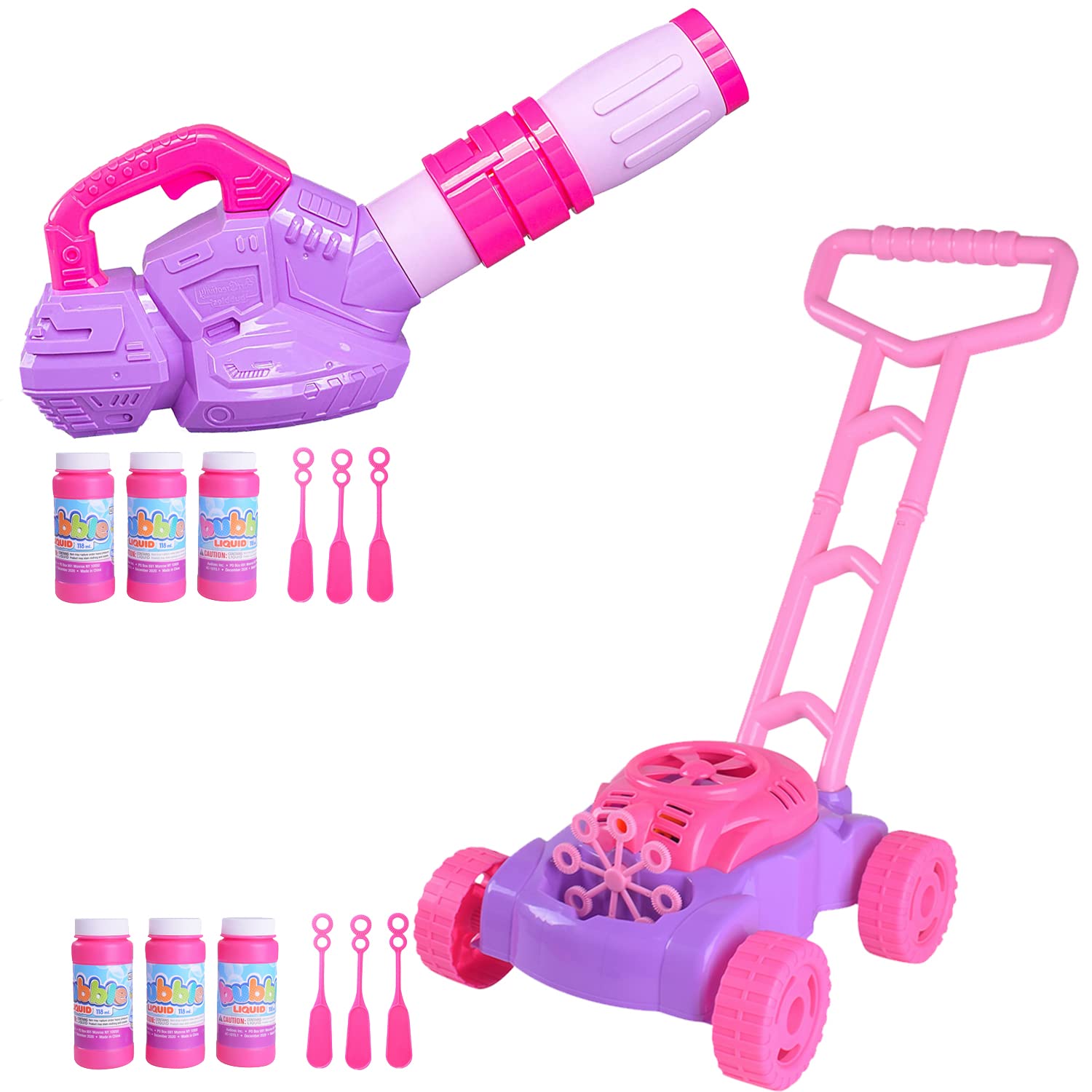 ArtCreativity Bubble Lawn Mower & Leaf Blower Set - 10 Pack Pink & Purple Bubble Machine Outdoor Toys for Toddlers Age 1-3 | Summer Backyard Fun, Birthday Gifts for Girls & Boys | Perfect for Garden Play, Park Outings & Outdoor Parties