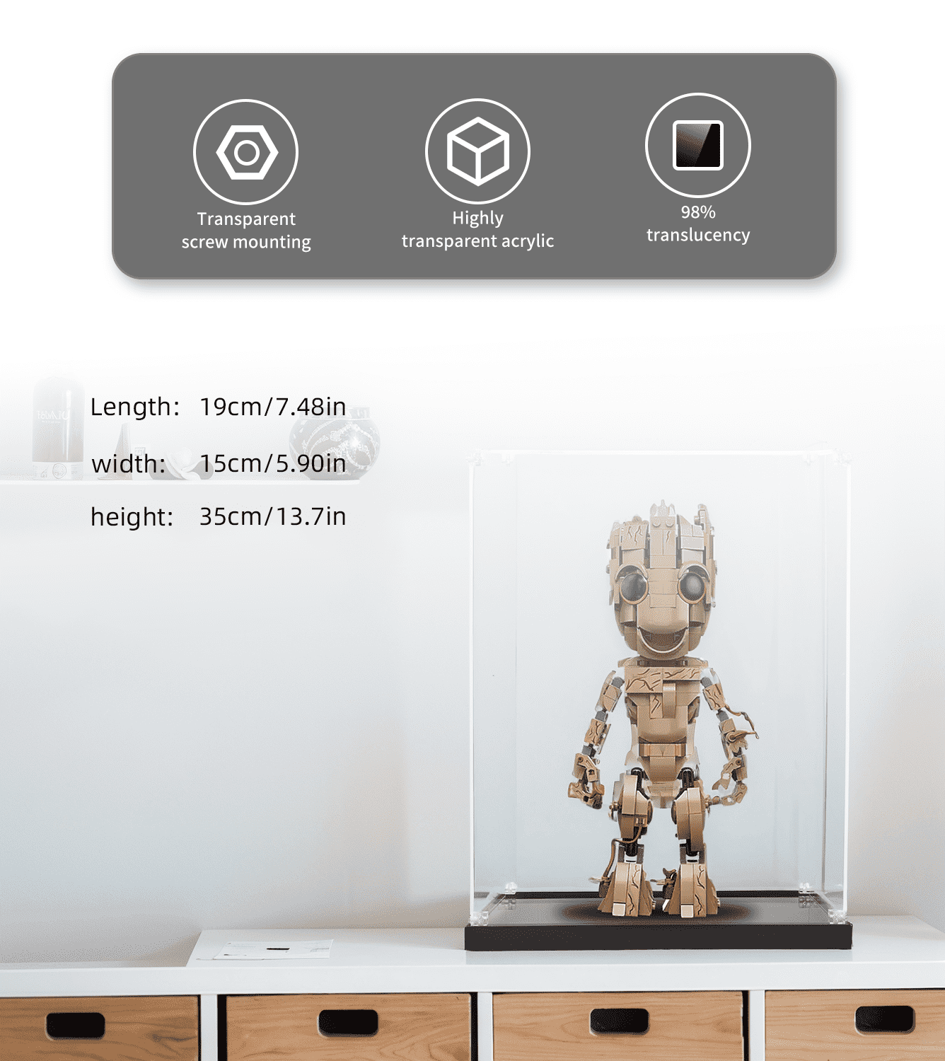 ICUANUTY Lego Marvel I am Groot 76217 Display Case - Clear Acrylic Showcase for Collectible Building Sets - Perfect for Home Decor, Office Display & Gift Giving