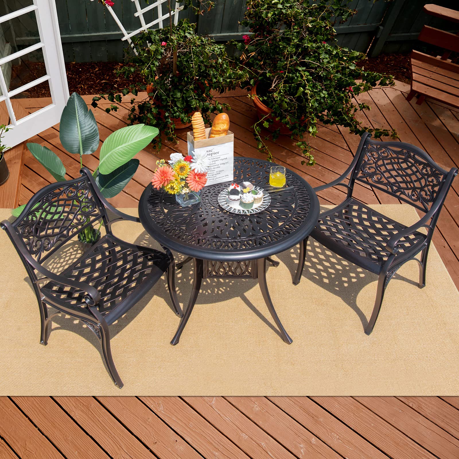Tangkula 36 Inch Round Outdoor Dining Table - Weather-Resistant Cast Aluminum Patio Table with Umbrella Hole for Backyard, Garden, Poolside - Perfect for Outdoor Entertaining & Dining Al Fresco