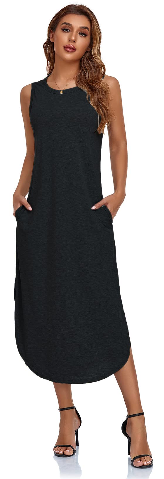 Women's Sleeveless Floral Print Long Sundress - Casual Beach Cover Up Dress with Pockets | Perfect for Summer Vacations, Pool Parties & Tropical Getaways
