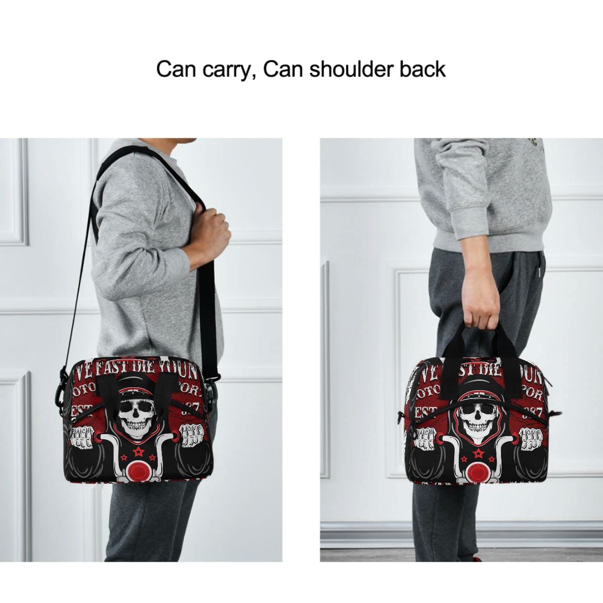 **MNSRUU Insulated Lunch Bag with Skull Design - Reusable Leakproof Cooler Lunch Tote for Men & Women - Perfect for Work, School, Picnics & Motorcycle Rides**