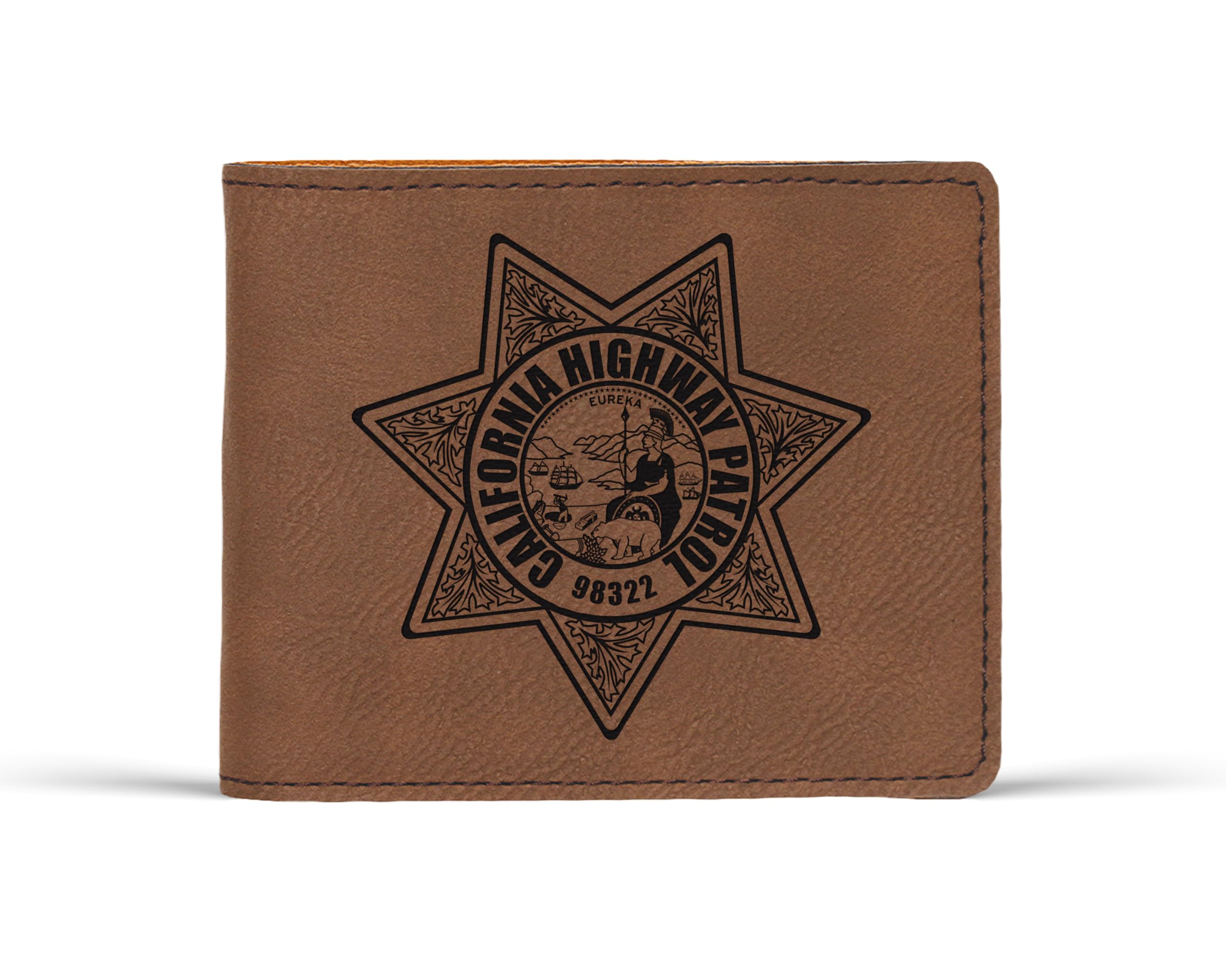 Alterd Industries Engraved CHP Leather Wallet - California Highway Patrol Police Badge Design, Perfect Policeman Gift for Officers & CHP Wives (Dark Brown) | Ideal for Duty Use, Retirement Gifts & Law Enforcement Appreciation