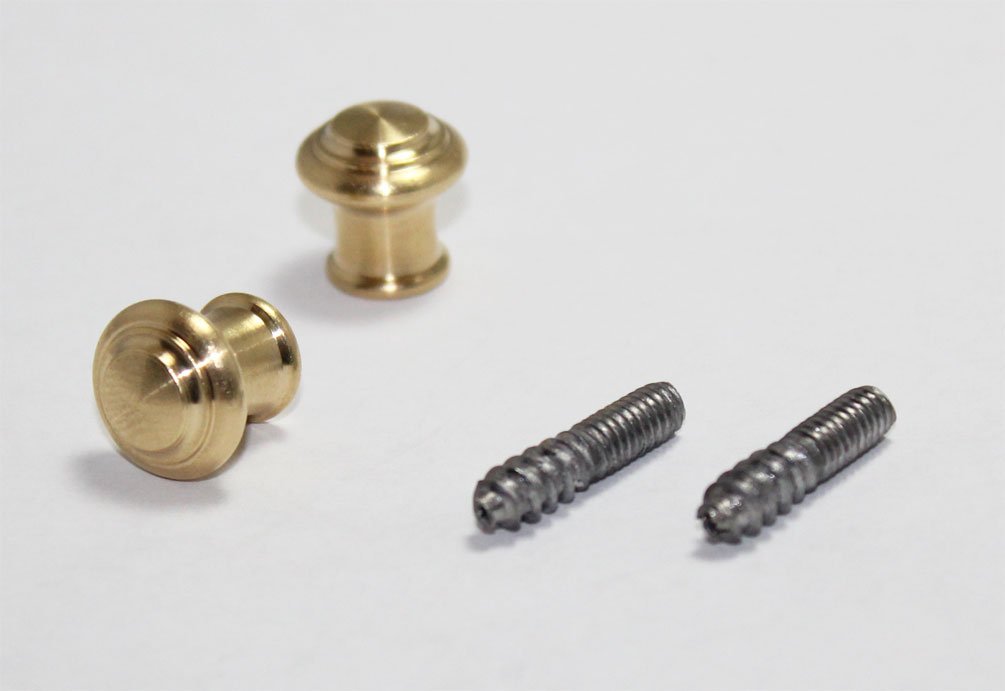 Solid Brass Piano Desk Knobs with Metal Wood Screws - 1 Pair - Vintage Furniture Repair & Drawer Replacement - Perfect for Antique Dressers, Cabinets & Home Office Desks