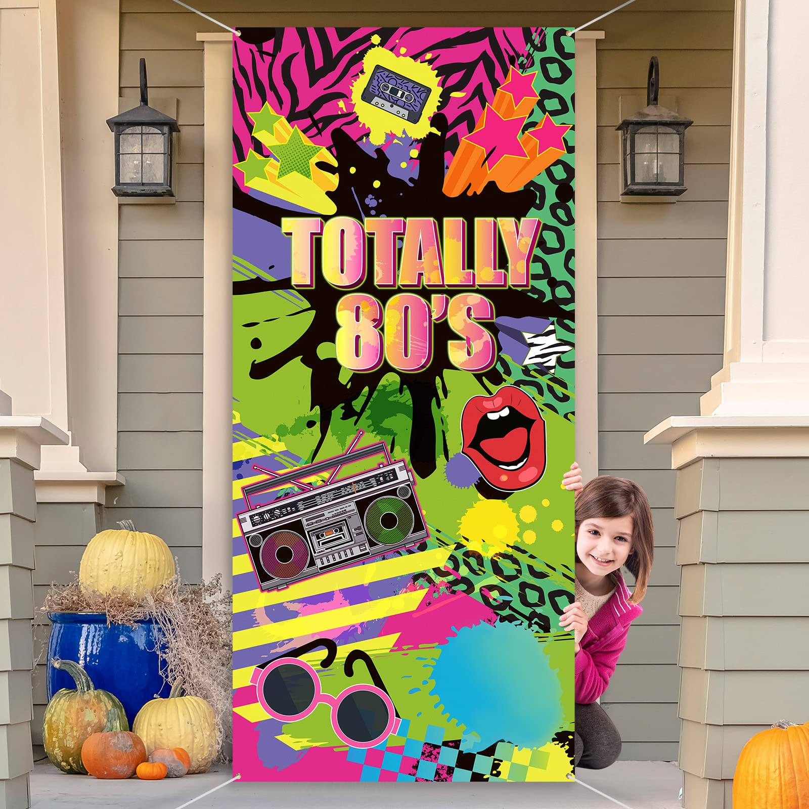 80s Hip Hop Graffiti Fabric Door Cover - Large Retro Party Backdrop (78.7