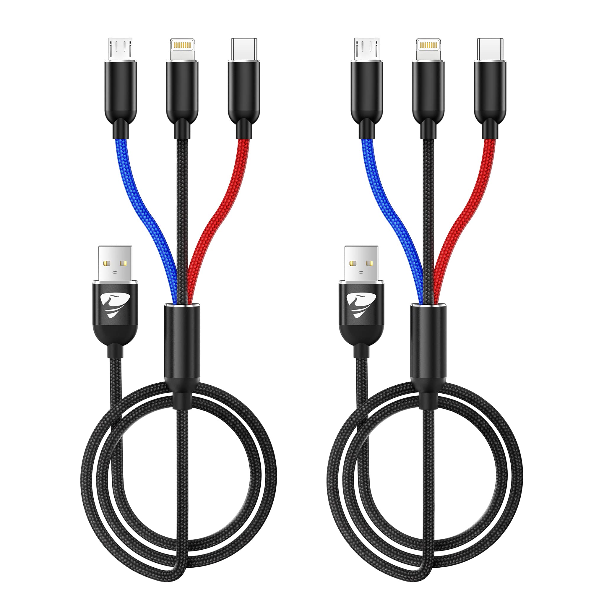 Thoolor 3-in-1 Nylon Braided Charging Cable (4FT, 2-Pack) - USB C, Micro USB & Lightning Compatible with iPhone, Android, iPad - Perfect for Home, Office & Travel Charging