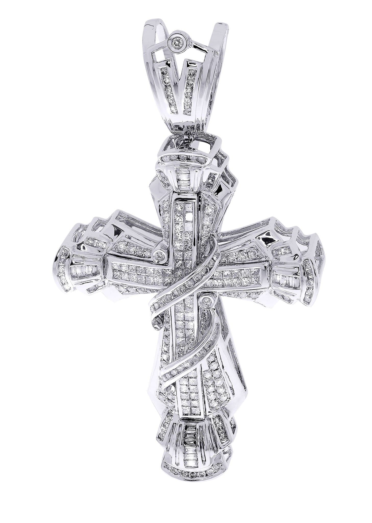 3.23 Carat Diamond Cross Pendant Necklace - 23.26 Grams Solid Gold/Platinum - Perfect for Baptism, Confirmation & Wedding Gifts