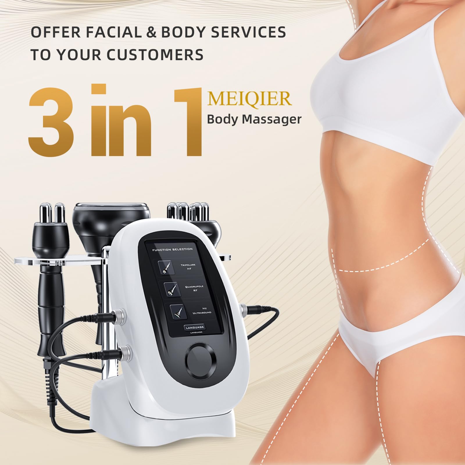 Elitzia ETD102 3-in-1 RF Cavitation & Ultrasound Body Shaping Machine - 80K Professional Beauty Equipment for Home Use | Multifunctional Facial & Body Massager | Skin Tightening, Cellulite Reduction & Body Contouring | Perfect for Home Spa, Salon Treatments & Self-Care Routines