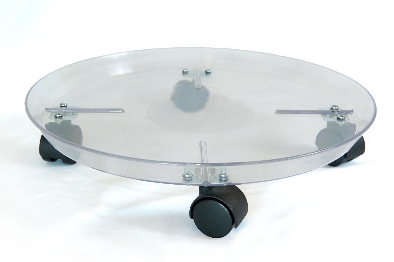 KECO 14 Inch Clear Round Rolling Plant Saucer - Heavy Duty Crack Resistant Plastic Plant Tray for Indoor/Outdoor Potted Plants - Perfect for Home Garden, Greenhouse, and Nursery Use