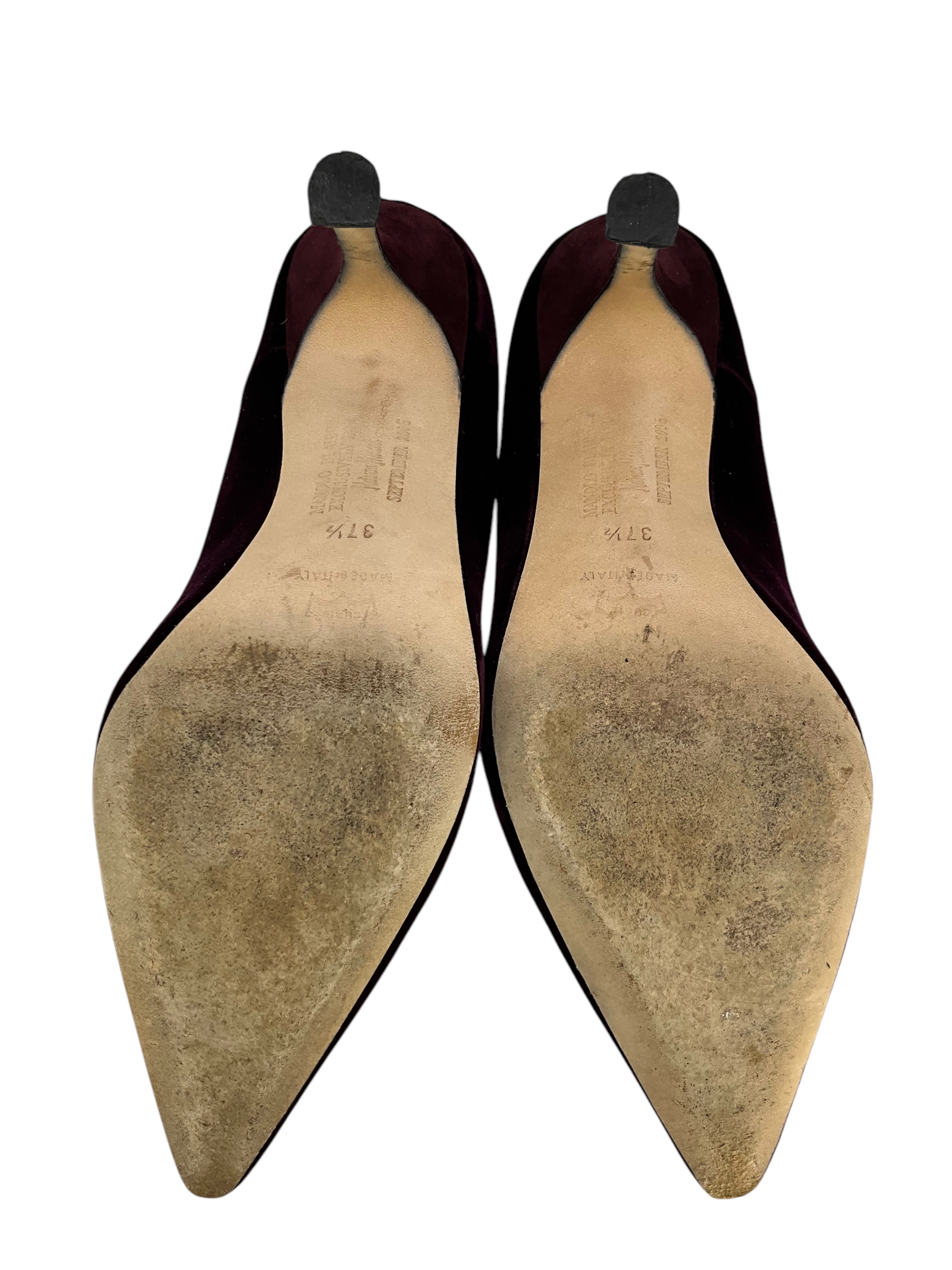 Manolo Blahnik Kayan Velvet Pumps Women's Size 8 - Luxury High Heel Dress Shoes for Weddings, Parties & Evening Events