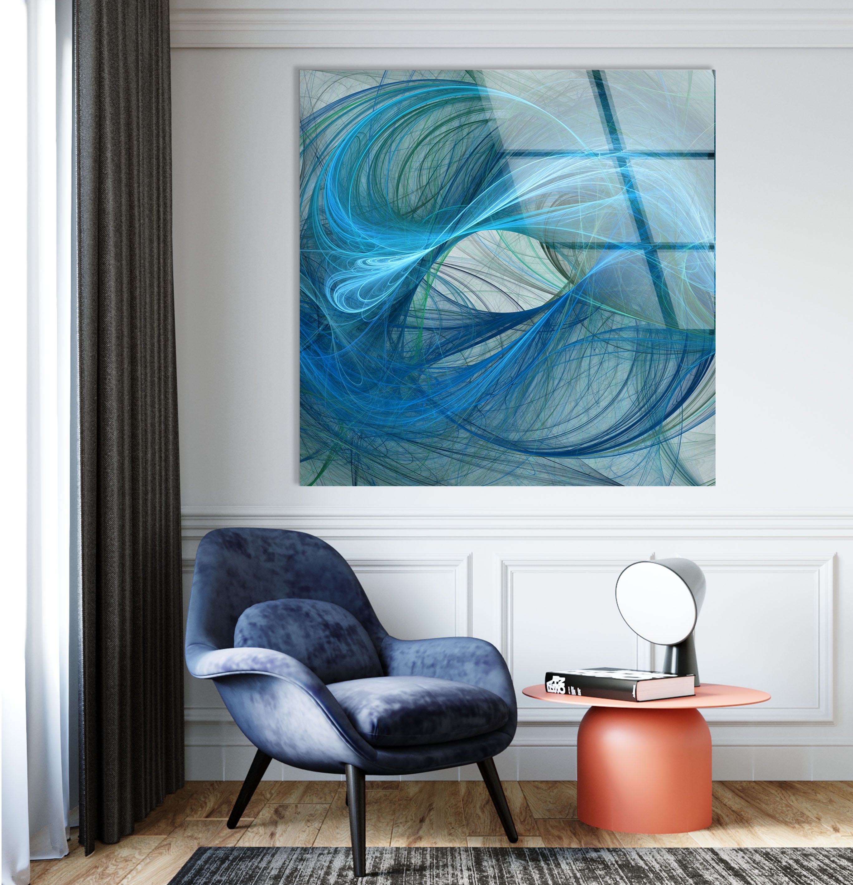 Blue Energy Abstract Wall Art - Fluid Motion Glass Print for Modern Home & Office Decor | Stunning Contemporary Wall Decor for Living Room, Bedroom & Workspace