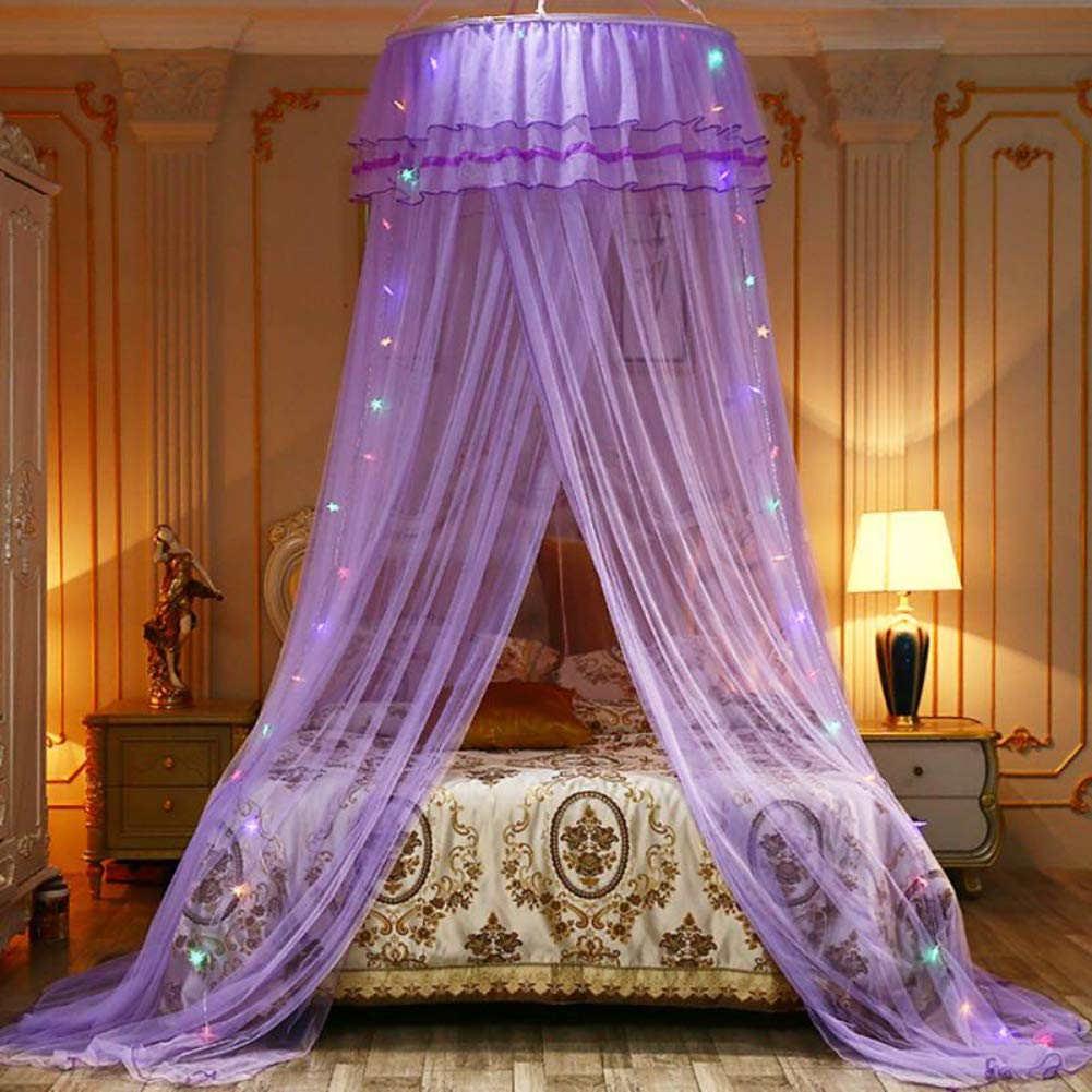 Elegant Princess Lace Bed Canopy with Round Hoop - Romantic Mosquito Net for Girls' Bedroom Decor | Perfect for Fairy Tale Themed Rooms & Outdoor Garden Weddings