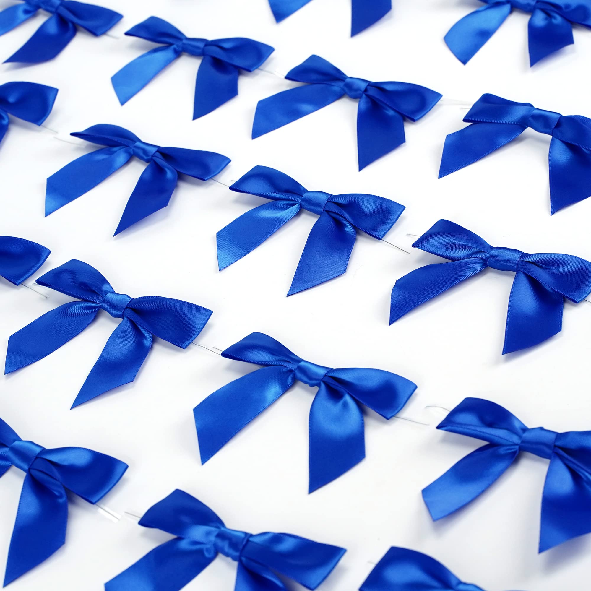 AIMUDI 3.5 Inch Royal Blue Satin Ribbon Pretied Bows - 50 Counts for Gift Wrapping, Treat Bags, Cake Pops, Hanukkah Ornaments & DIY Crafts | Perfect for Parties, Weddings & Holiday Decorations