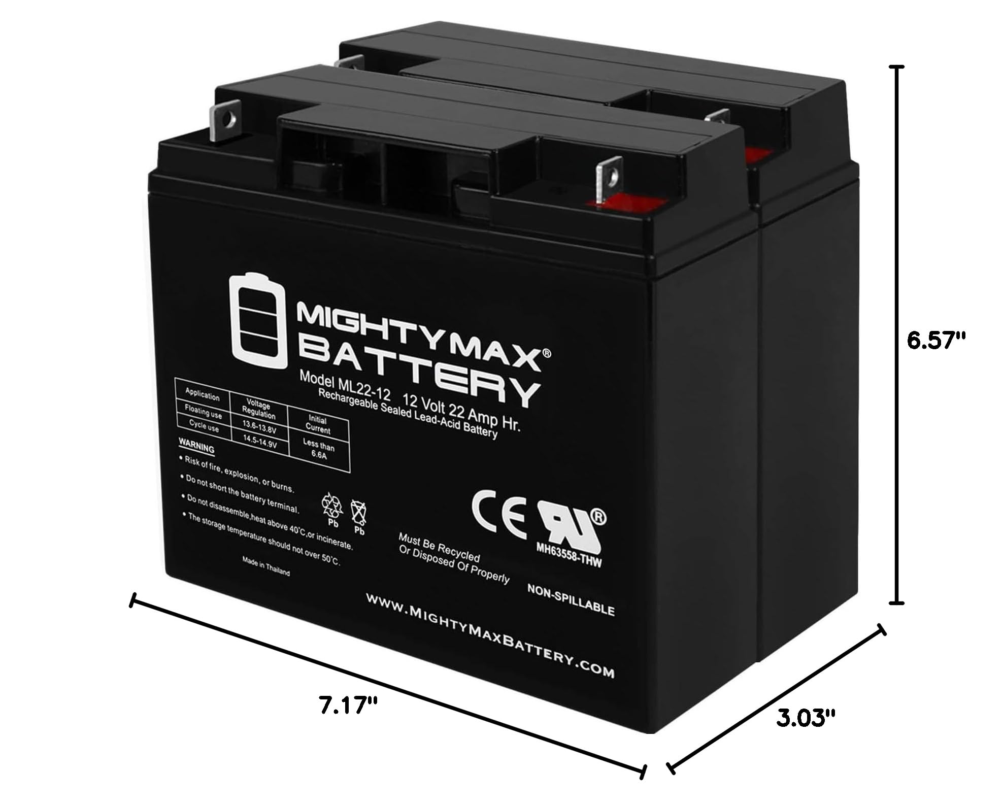 Mighty Max 12V 22AH SLA Replacement Battery for APC SU1000XL & SU1000XLNET UPS - 2 Pack - Perfect for Home/Office Backup Power & Emergency Use