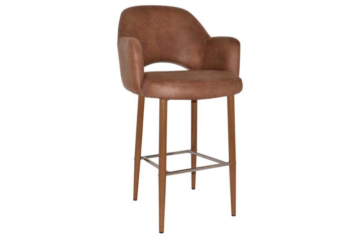 EZ Hospitality Avalon Stool with Arms - Light Oak Finish - 750mm Seat Height - Perfect for Kitchen Islands, Bars & Commercial Settings