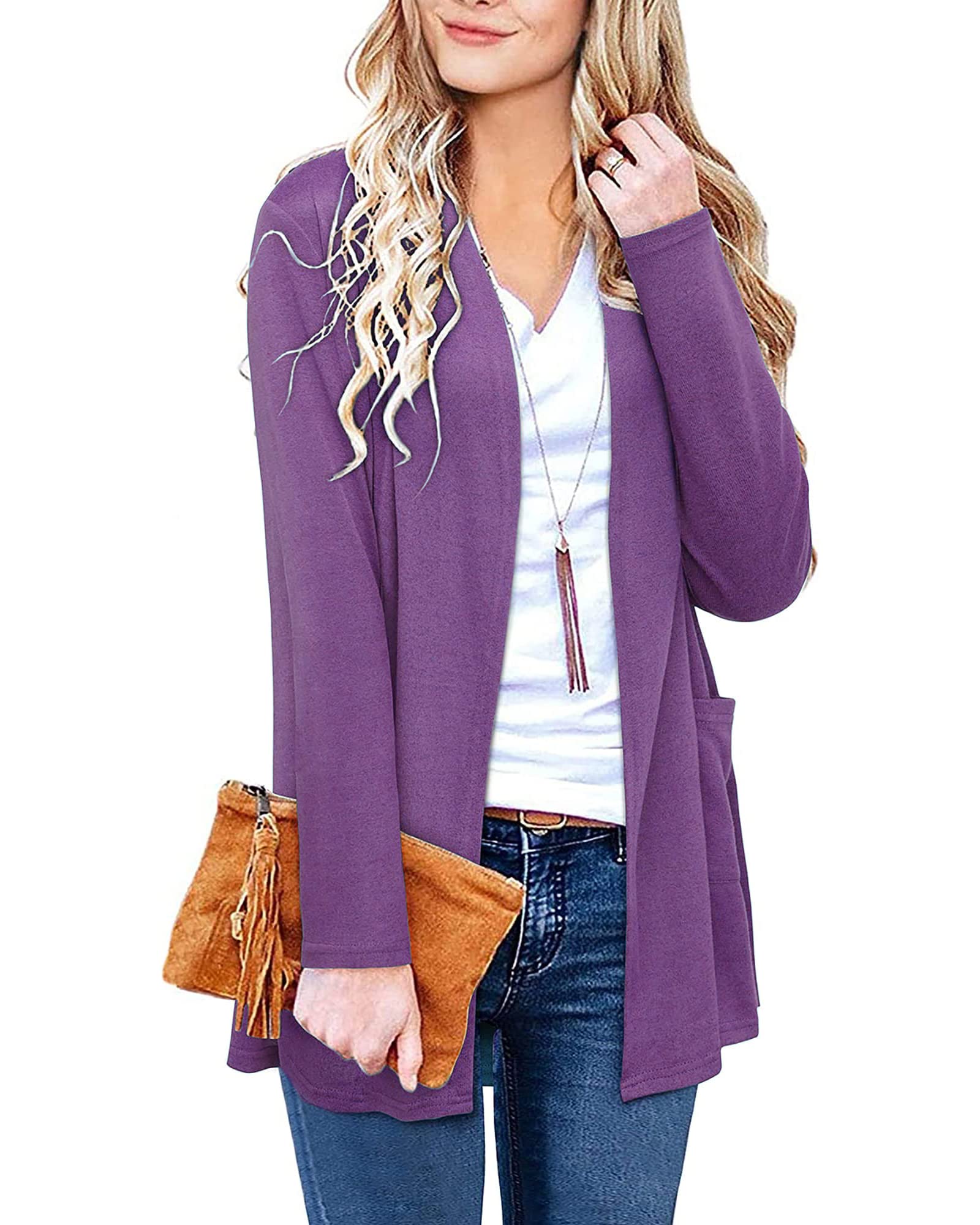 ULTRANICE Women's Lightweight Cardigan Sweater 2024 - Long Sleeve Casual Knit Top with Pockets | Fall Fashion Outfit for Work, Travel & Cozy Evenings