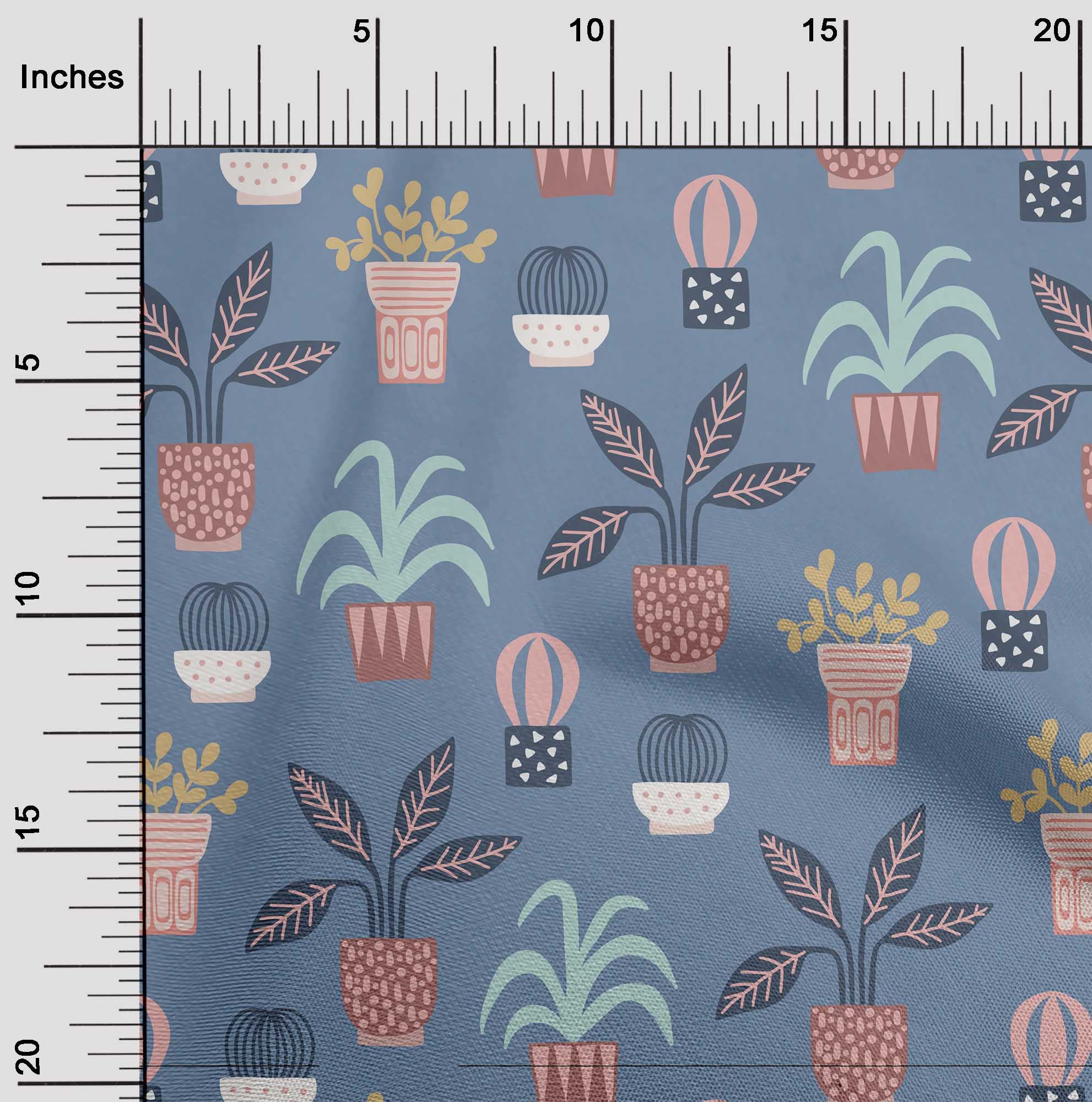 Premium Cotton Poplin Twill Fabric - Teal Blue with Flower Pots Motif - 56 Inch Wide for DIY Craft Projects, Home Decor & Sewing | Perfect for Curtains, Pillows & Table Runners