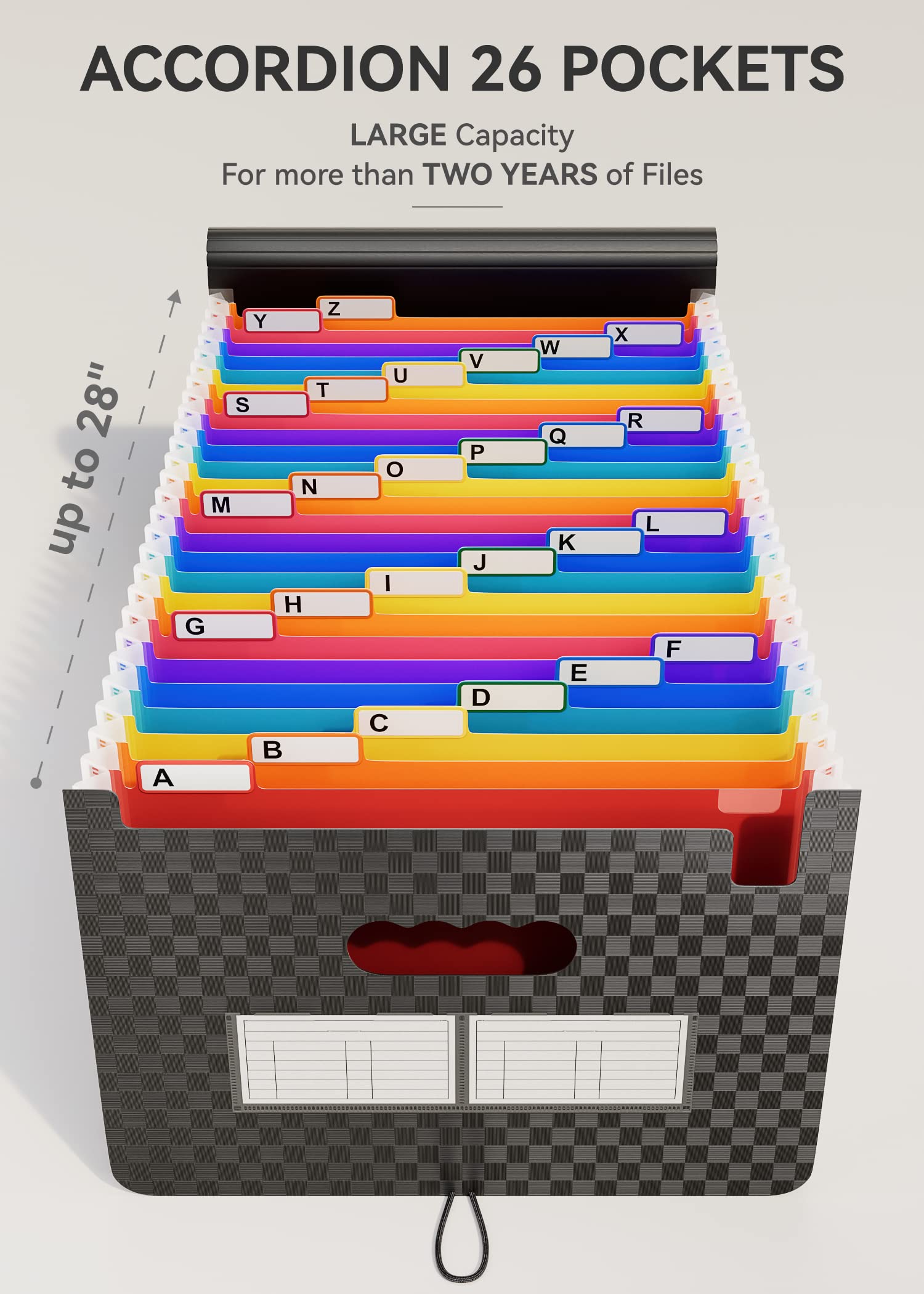 ABC Life 26-Pocket Expanding File Organizer - A4 Letter Size Accordion Folder with Colored Labels, Portable Document Coupon Holder for Office, School & Home Organization (Desktop & Travel Use)