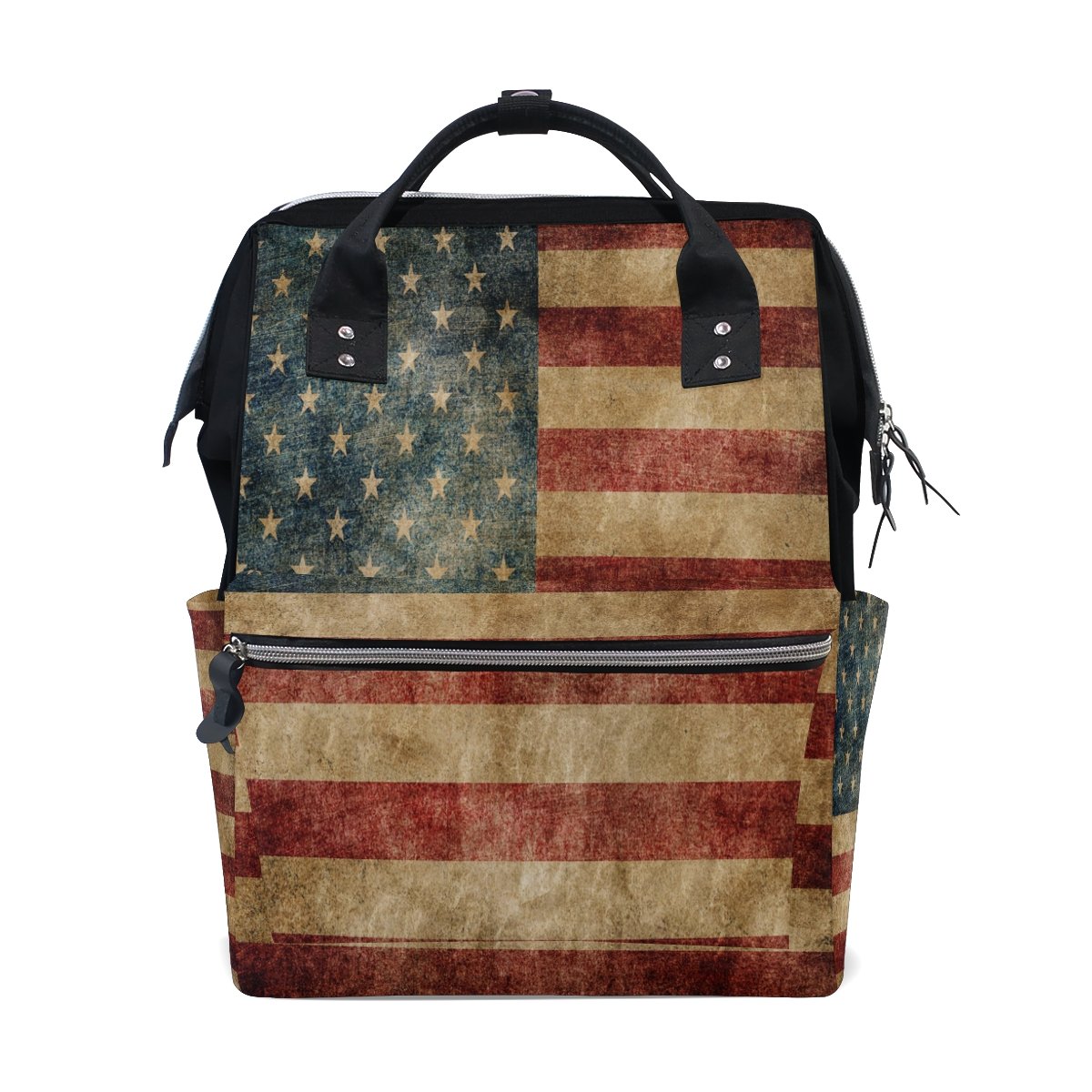WOZO American Flag Retro Diaper Backpack - Multi-Functional Travel Bag for Moms, Dads & Baby Essentials | Perfect for Daycare, Outings & Family Trips