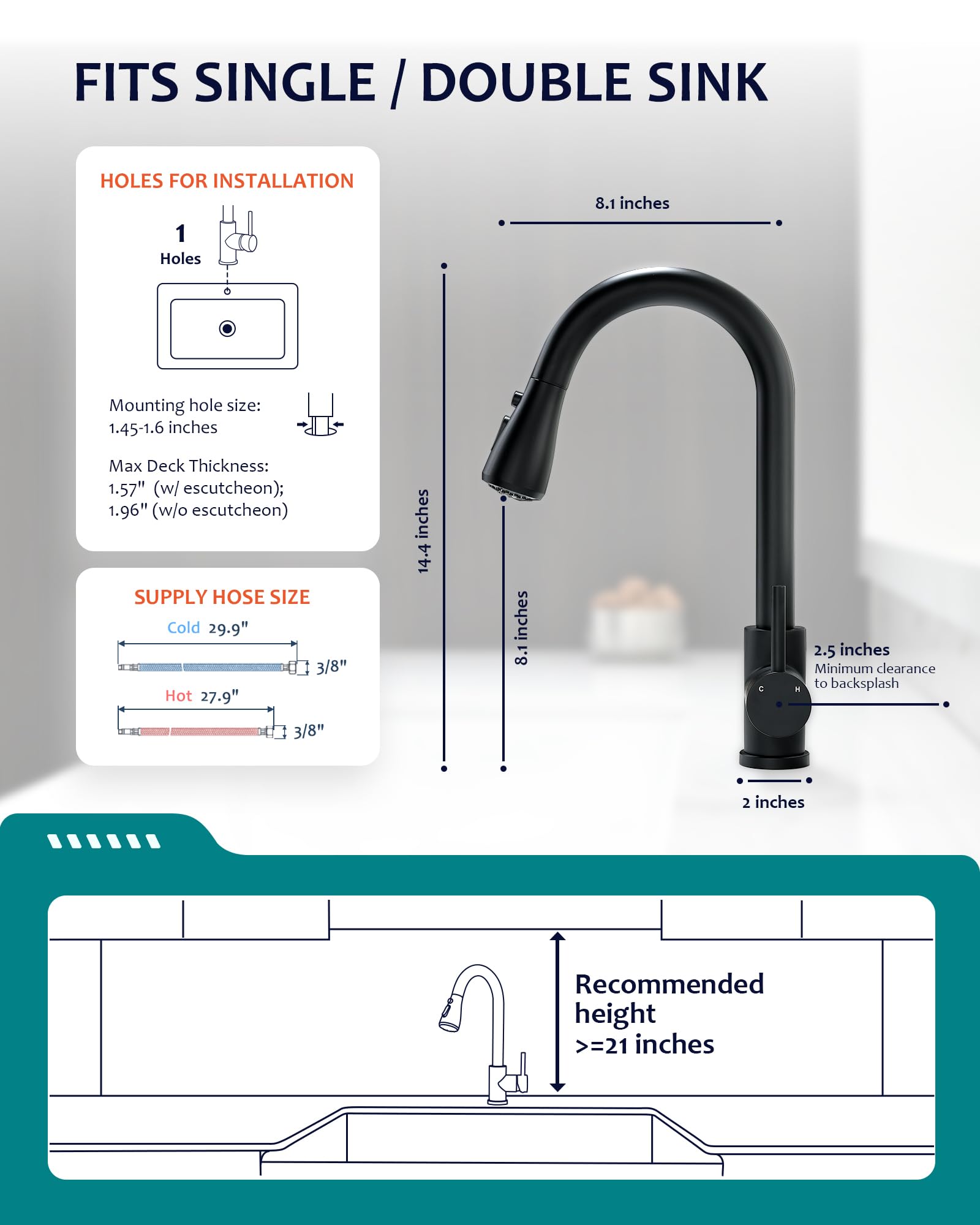 Stainless Steel Single Handle Pull Down Kitchen Faucet with Sprayer - Matte Black RV Sink Faucet for Kitchen & Laundry | Perfect for Small Spaces, Campers & Mobile Homes