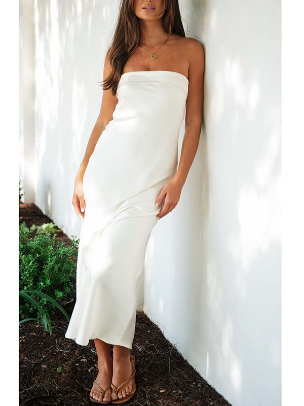 Elegant Backless Midi Dress for Women - Satin Spaghetti Strap Bodycon Dress | Beach Party, Club Wear, Date Night & Summer Outfits