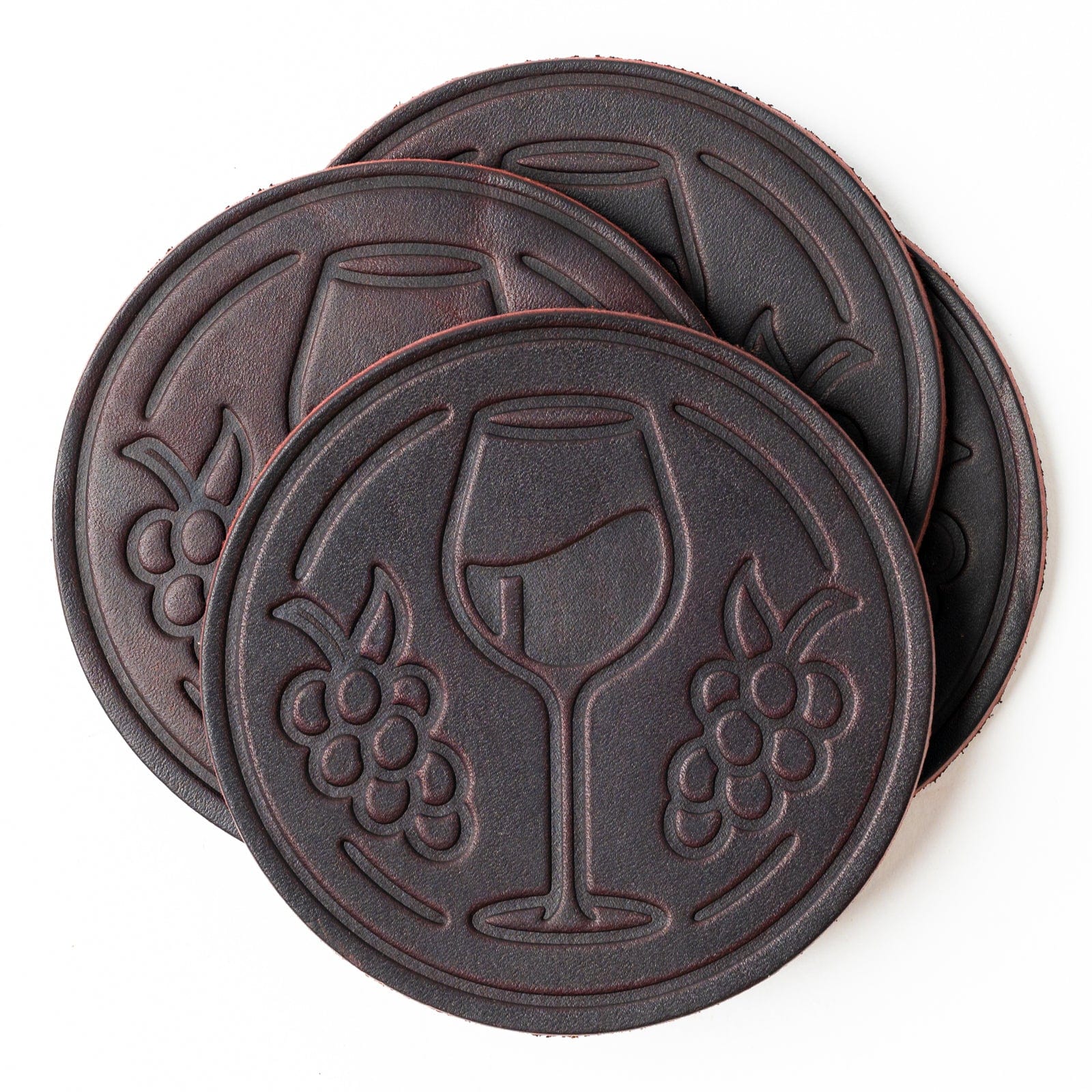 Premium Leather Coasters Set of 4 - Elegant Merlot Wine Color - Perfect for Home Bar, Office Desk & Dining Table Protection