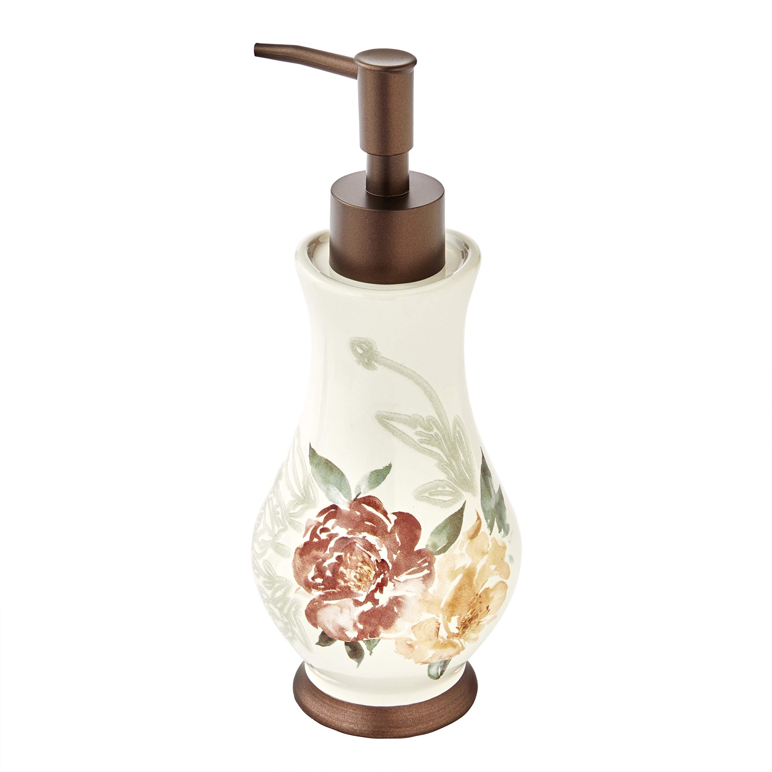 SKL Home Holland Floral Soap Dispenser - Natural Ceramic Bathroom Decor for Farmhouse, Cottage & Vintage Style Homes - Perfect for Kitchen, Bathroom & Guest Room Decor