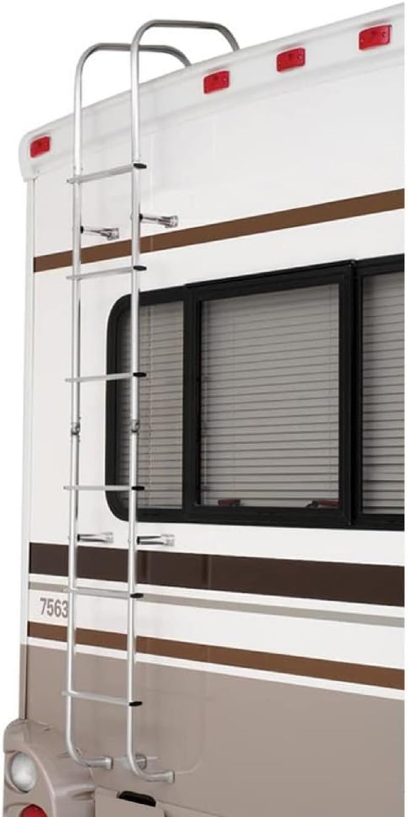 Universal 501L RV Motorhome Hinged Aluminum Exterior Ladder - Fits All RV Models & Makes | Brite Dipped Polished Finish | Perfect for RV Roof Access & Maintenance