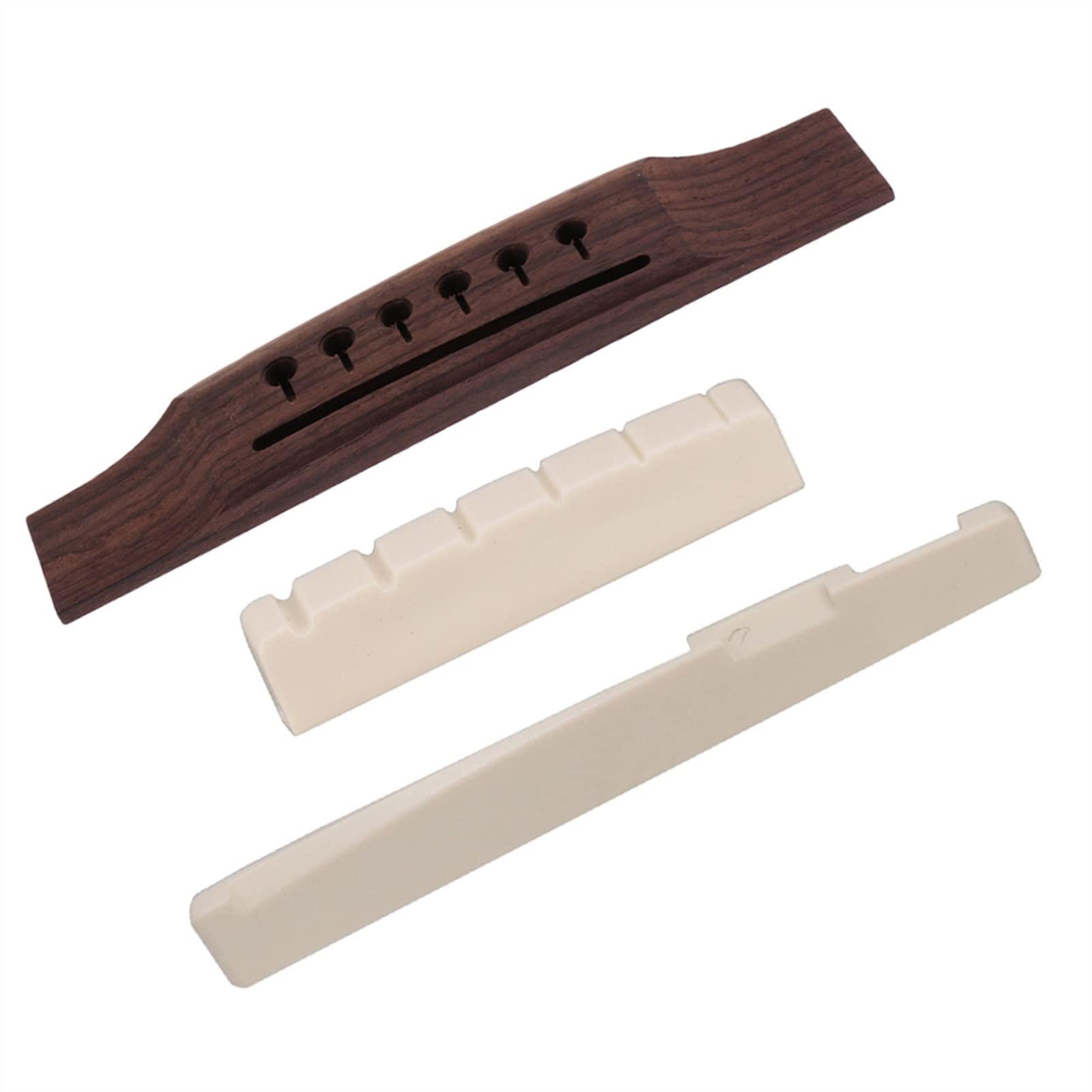 Left Hand Acoustic Guitar Bridge & Slotted Saddle Nut Replacement - Premium Backhand Guitar Parts for Enhanced Sound & Playability | Perfect for Guitar Repair, Upgrades & DIY Projects