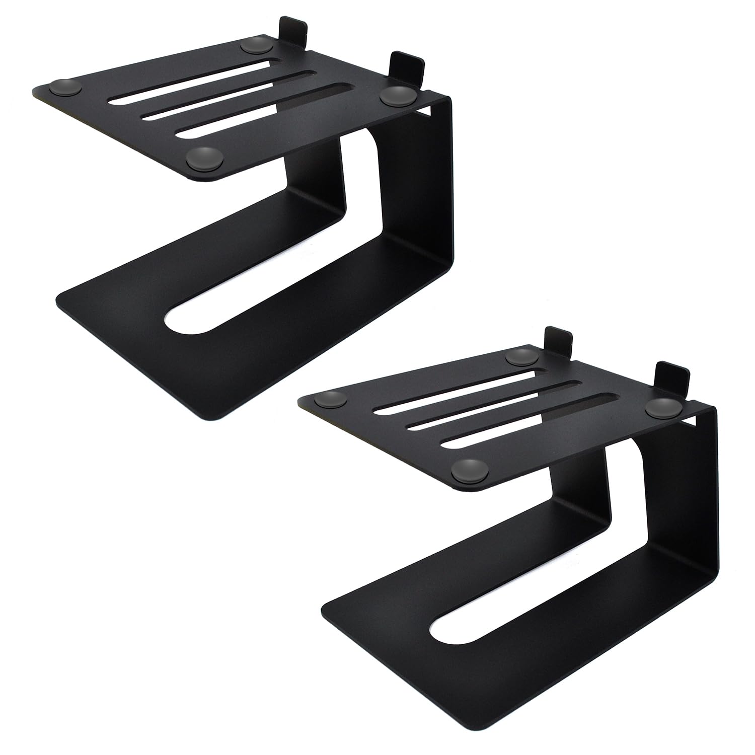 Premium Metal Desktop Speaker Stands (1 Pair) - 5° Incline Studio Monitor Stands with Anti-Vibration Pads, Supports 30lbs - Black - Perfect for Home Office, Gaming Setup & Music Production Studios