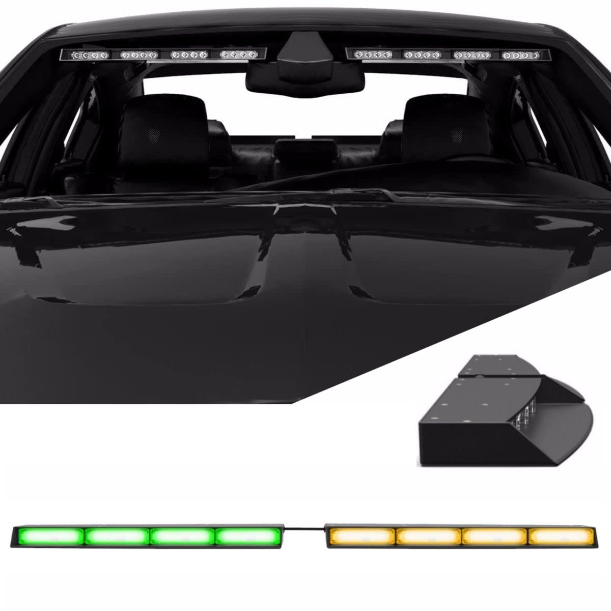 SpeedTech Raptor-X TIR LED Strobe Light Bar - Amber/Green Emergency Vehicle Lights for Police, Trucks & SUVs with Cigarette Lighter Plug - Perfect for Roadside Emergencies & Nighttime Visibility